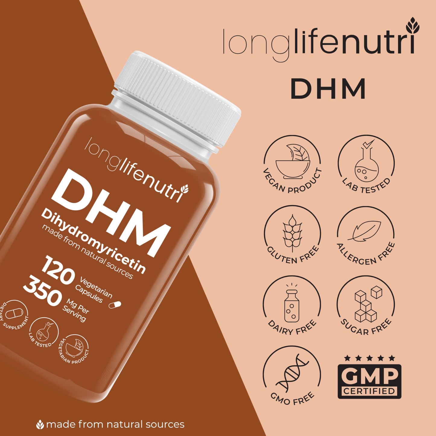 LongLifeNutri DHM (Dihydromyricetin) 350mg Capsules, 120 Count