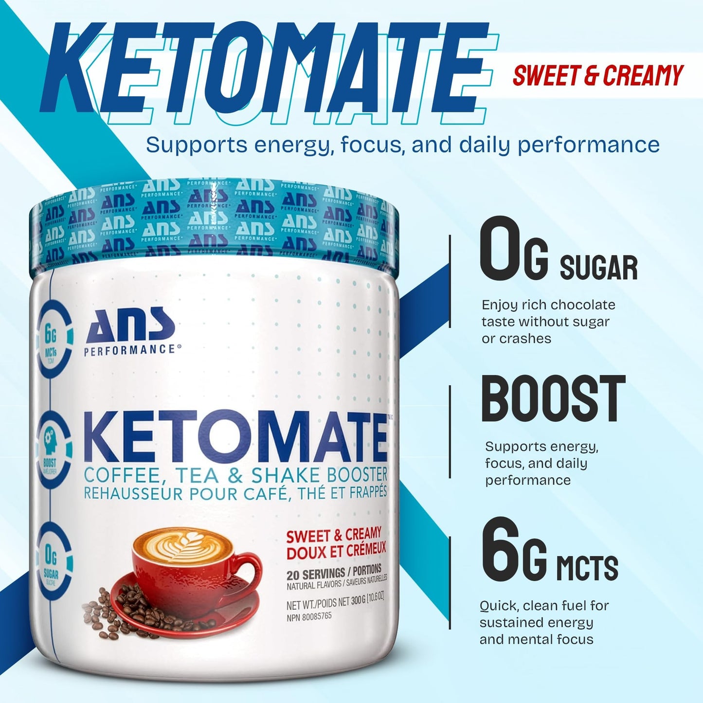 ANS Performance Ketomate Coffee Creamer with MCT Oil Powder, 10.6 oz
