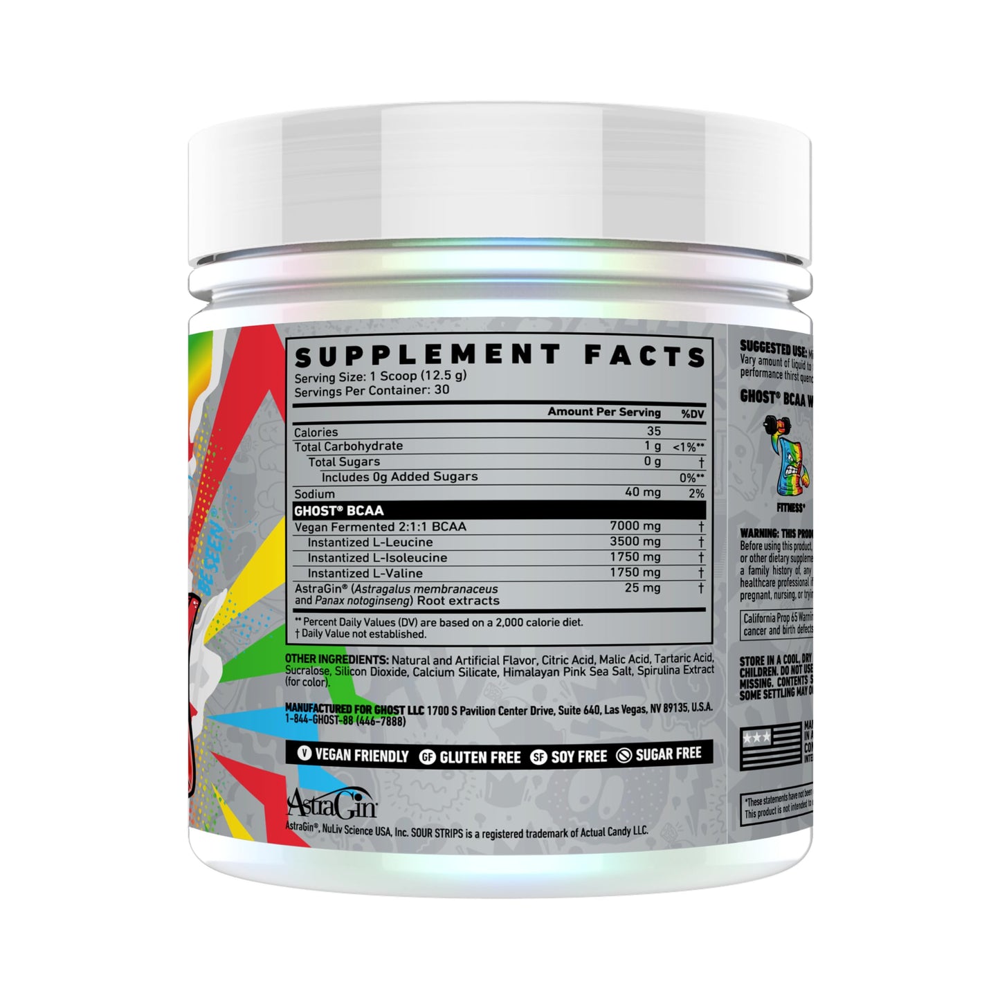 GHOST BCAA Powder Amino Acids Supplement, Sour Strips, 13.2 oz