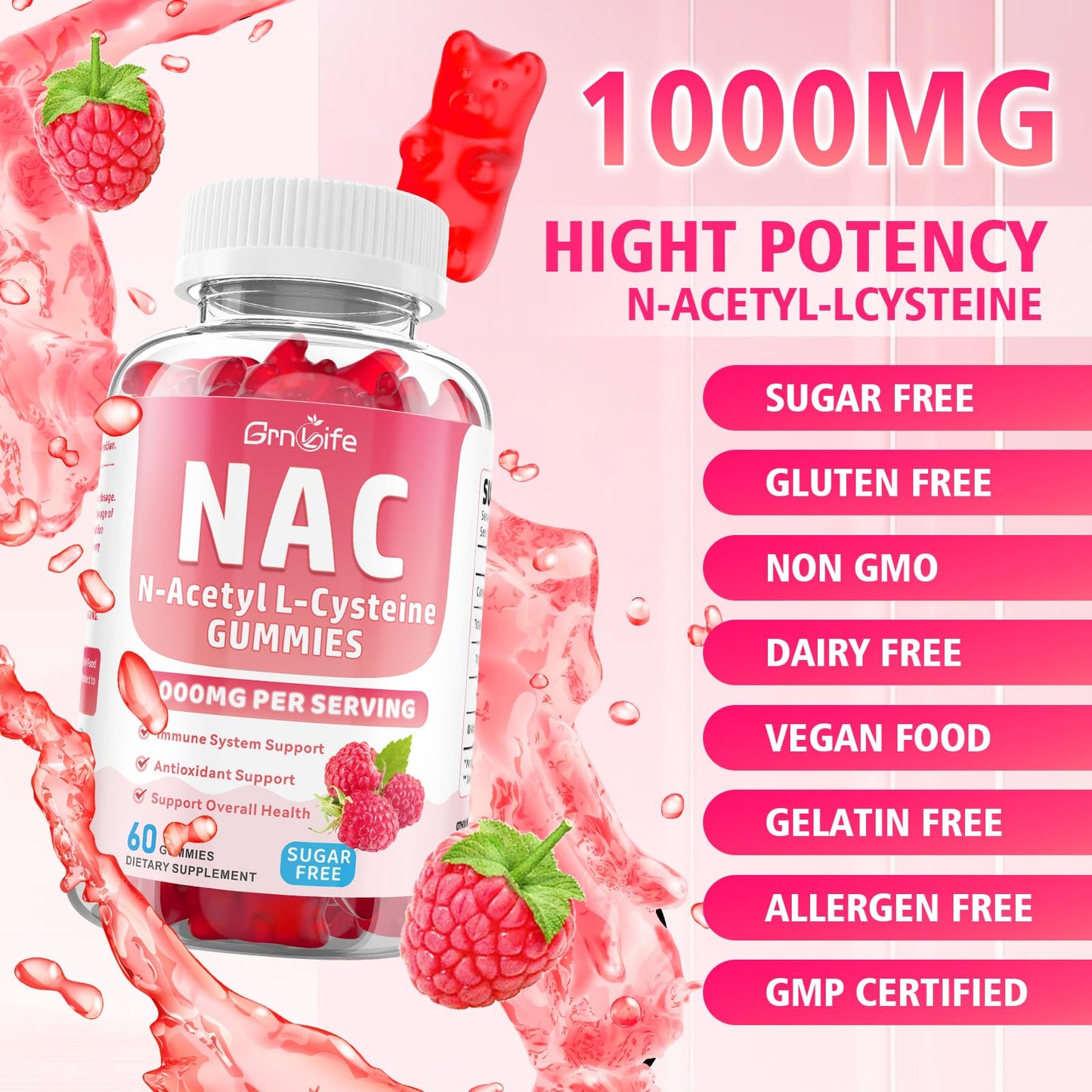 GrnLife N-Acetyl Cysteine Gummies 1000mg, 60 Count
