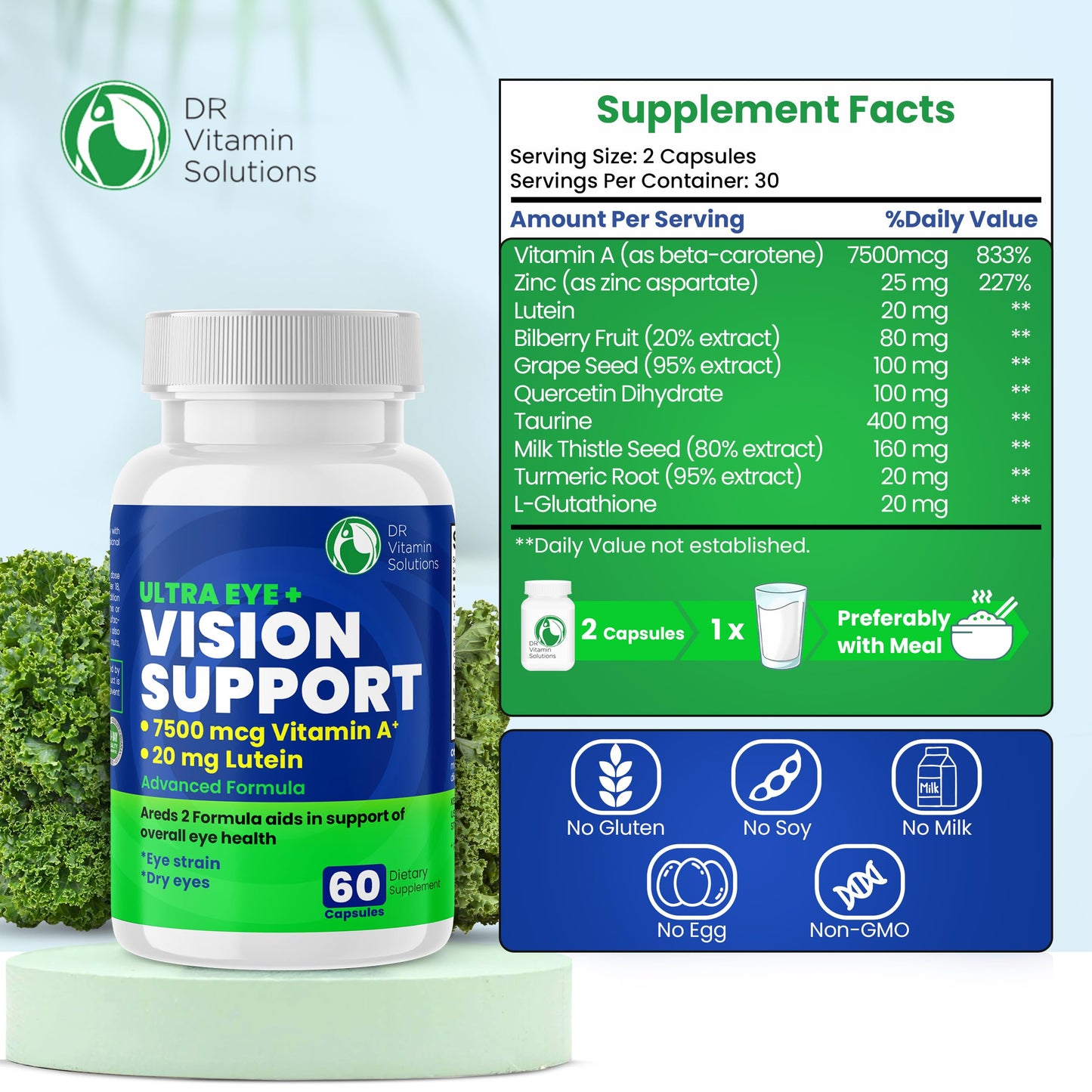 DR VITAMIN SOLUTIONS AREDS 2 Eye Vitamins Lutein and Zeaxanthin for Macular Health Bilberry Capsule 60