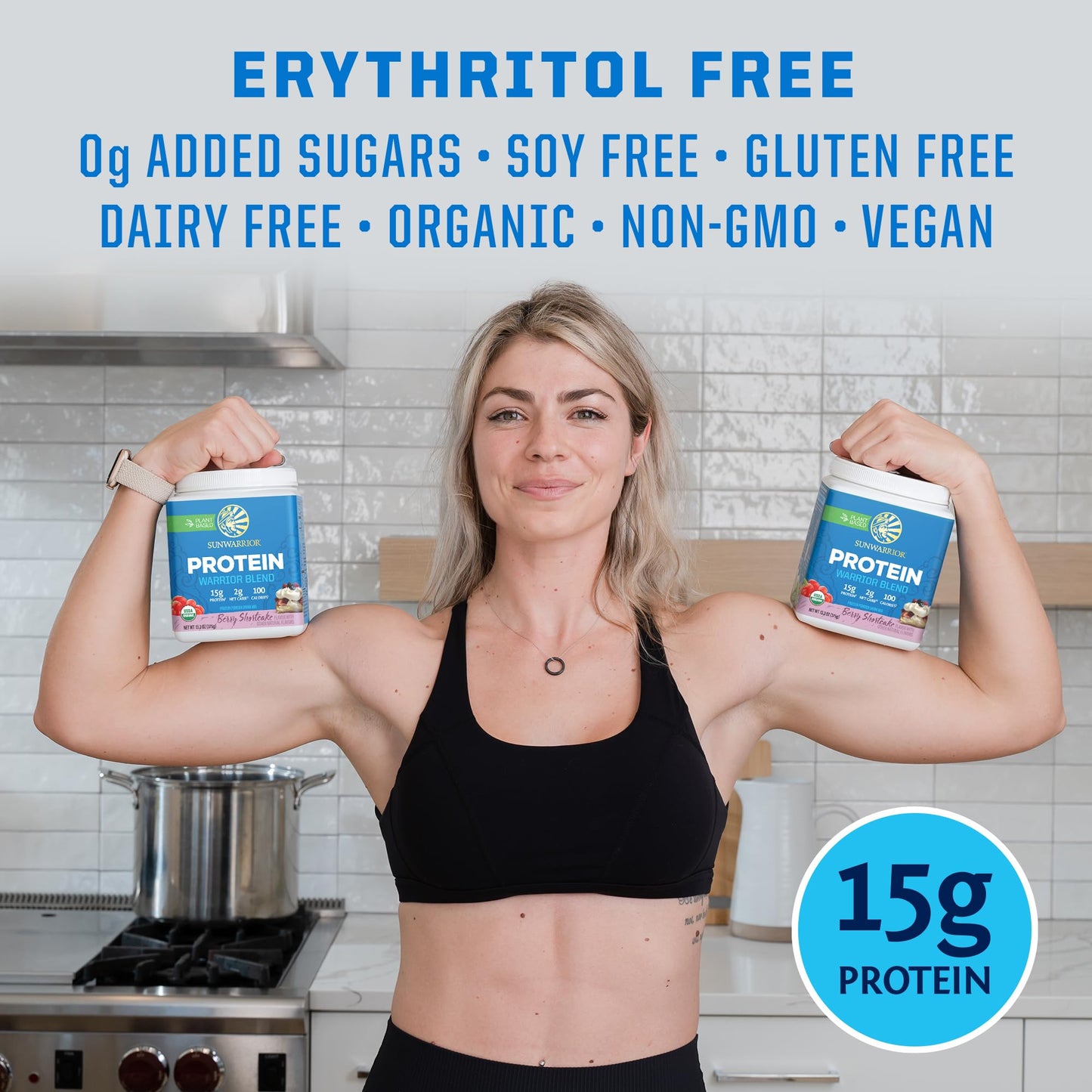 Sunwarrior Warrior Blend Plant Based Raw Vegan Protein Powder with Peas & Hemp Berry, 15 Servings