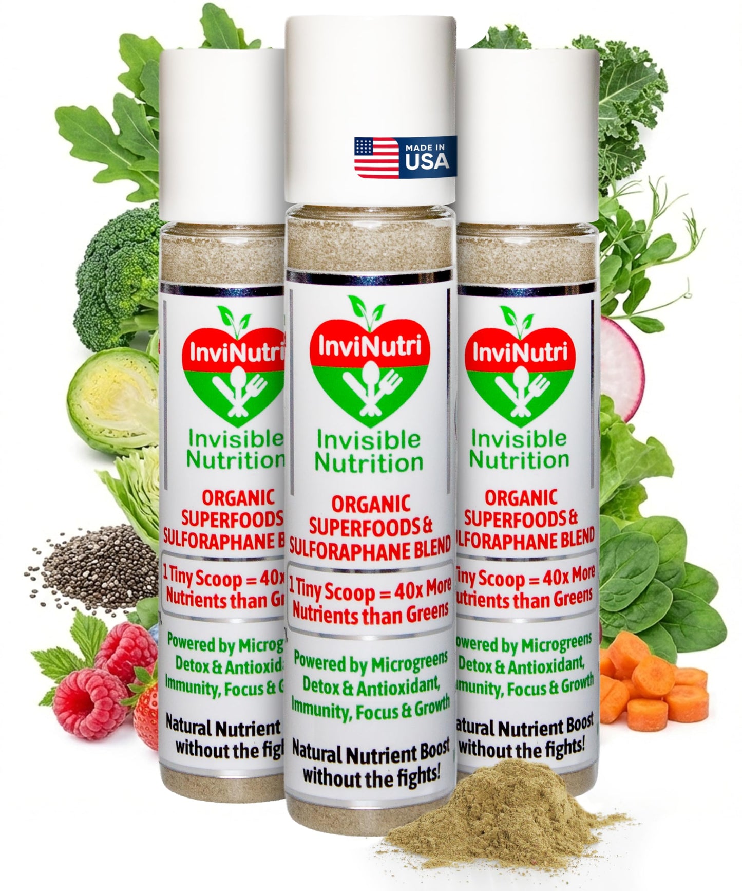 InviNutri Invisible Nutrition Superfood Powder for Picky & Sensory Eaters, 1.26 oz total