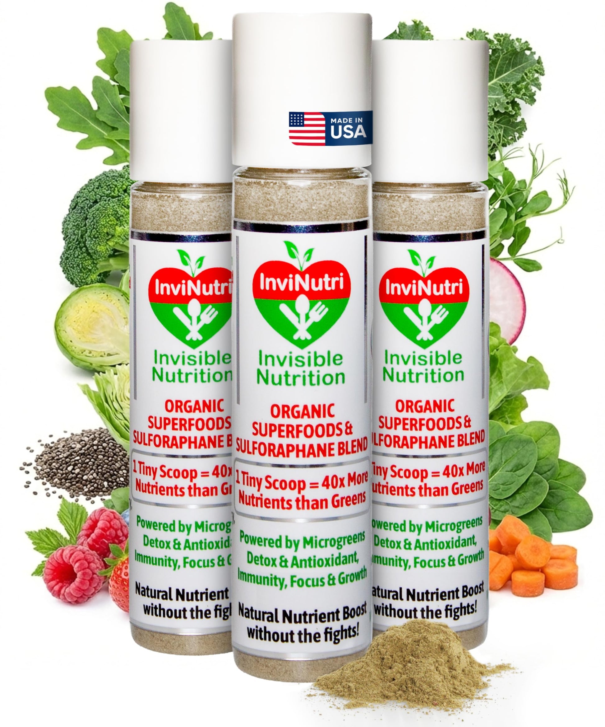 InviNutri Invisible Nutrition Superfood Powder for Picky & Sensory Eaters, 1.26 oz total