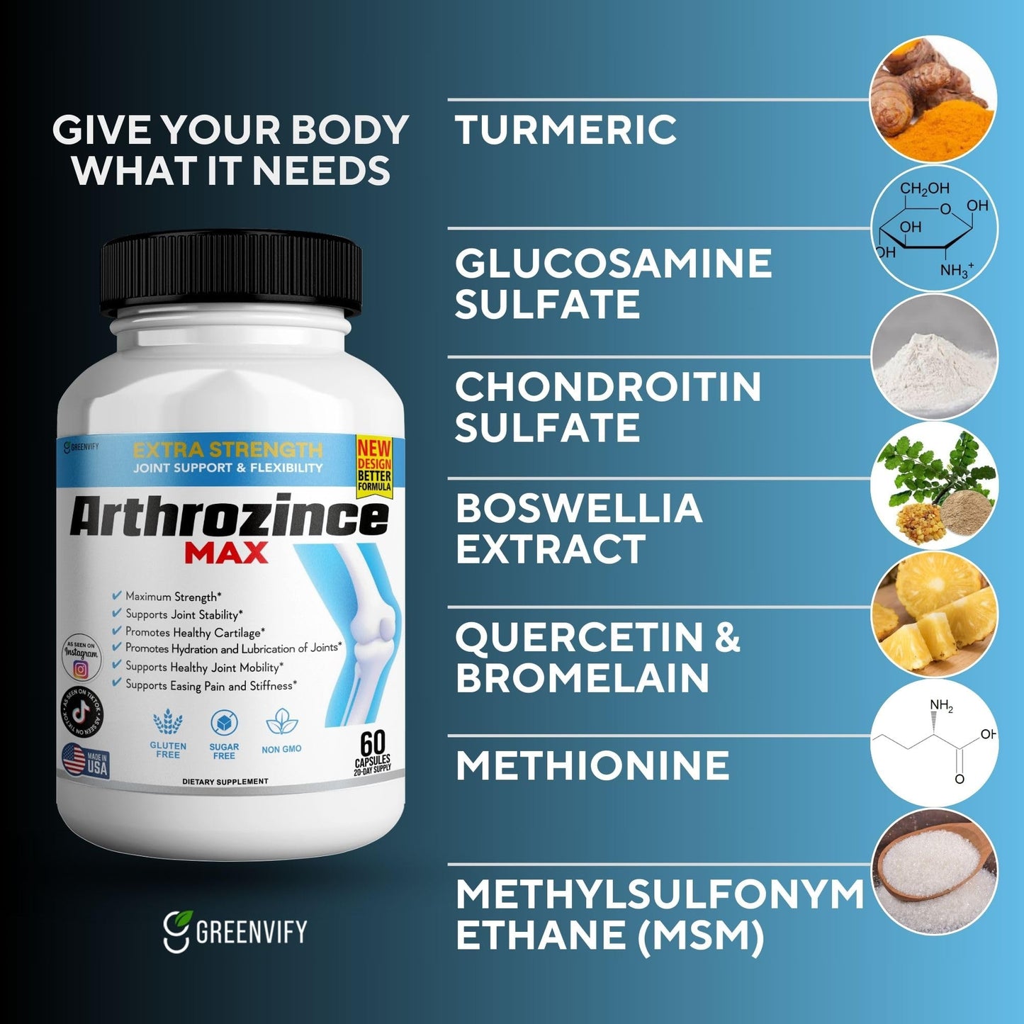 GREENVIFY Arthrozince Max Extra Strength Joint Support 120 Capsules