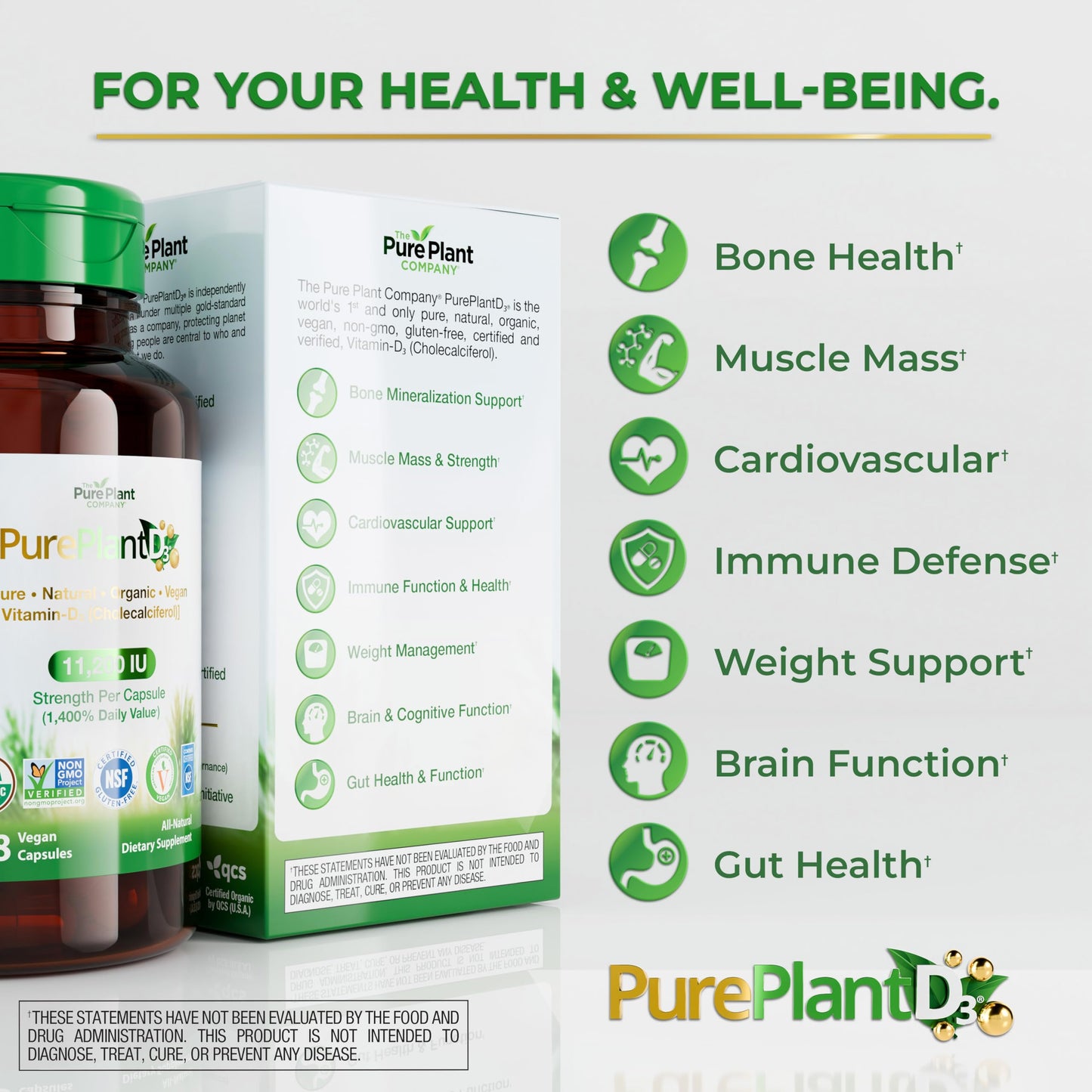 The Pure Plant Company PurePlantD3 Vegan Vitamin D3 11200 IU Organic Plant-Based Capsules 28 Capsules