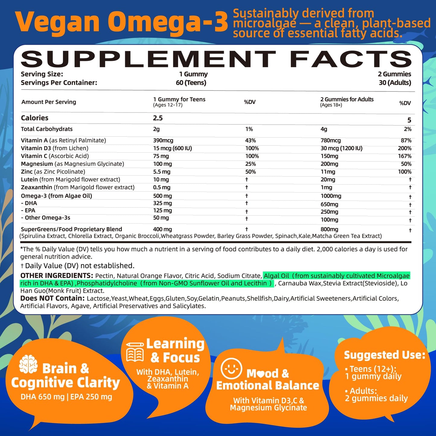 Lerinettia Vegan Omega-3 Gummies, 60-count