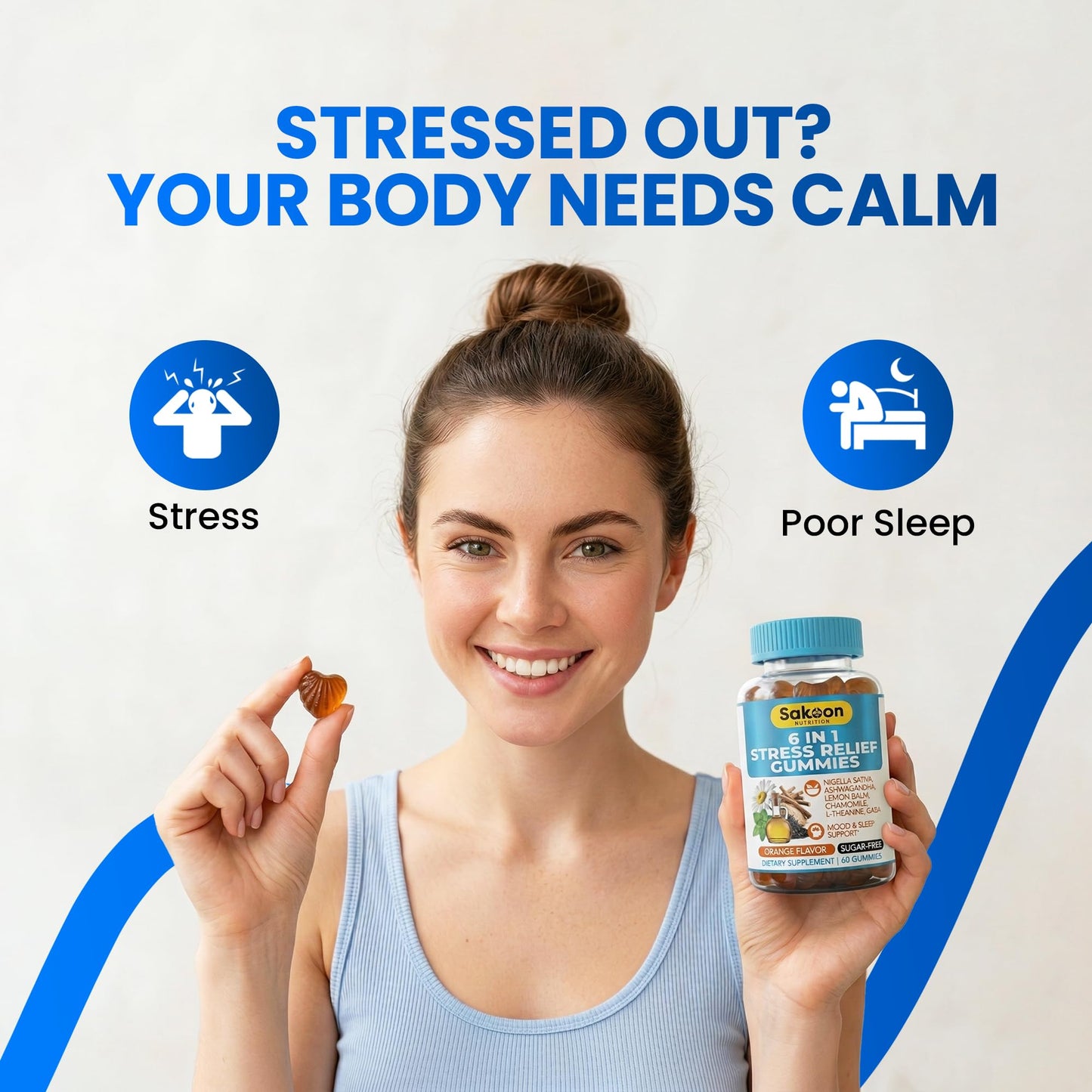 Sakoon Nutrition 6-in-1 Stress Gummies for Men & Women, 60 Count