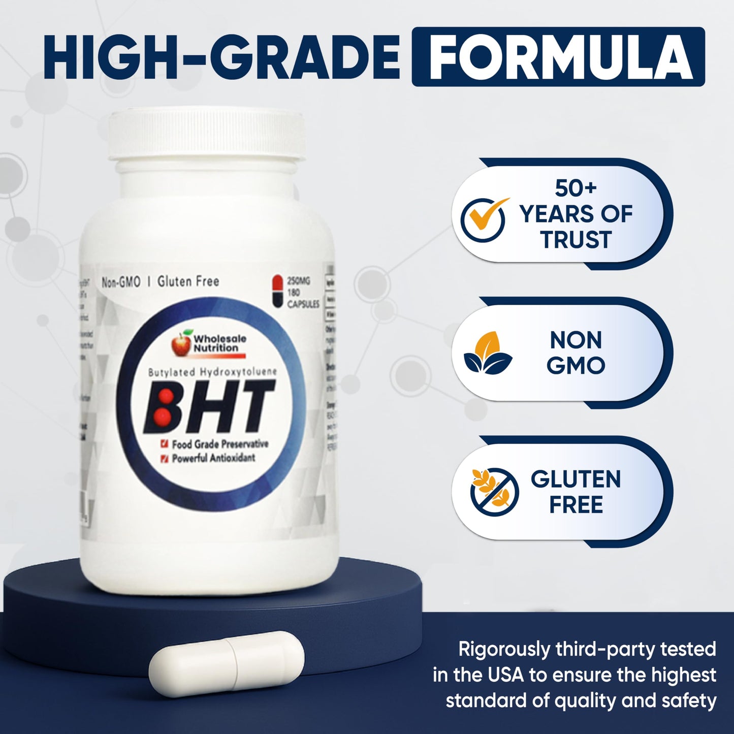 Wholesale Nutrition BHT 250mg Potent Antioxidant Non-GMO, Gluten-Free, 180 Capsules