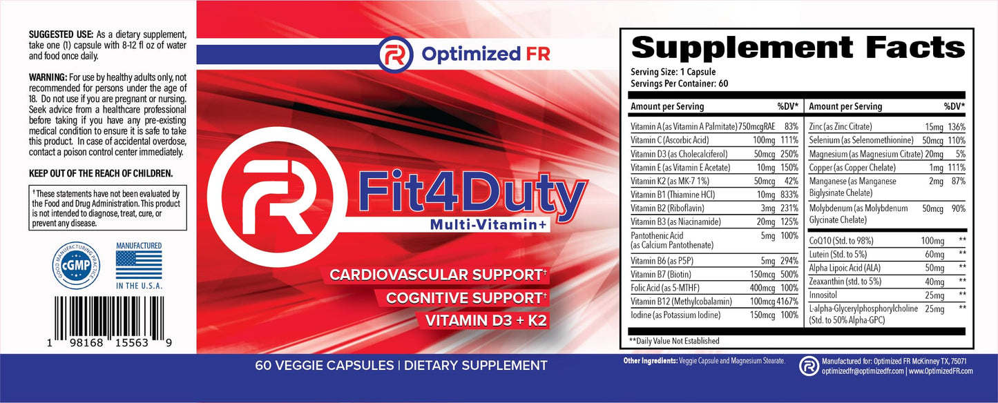 Optimized FR Fit4Duty Multivitamin+ for First Responders One a Day Multivitamin Plus Other Nutrients Capsules 60 Count