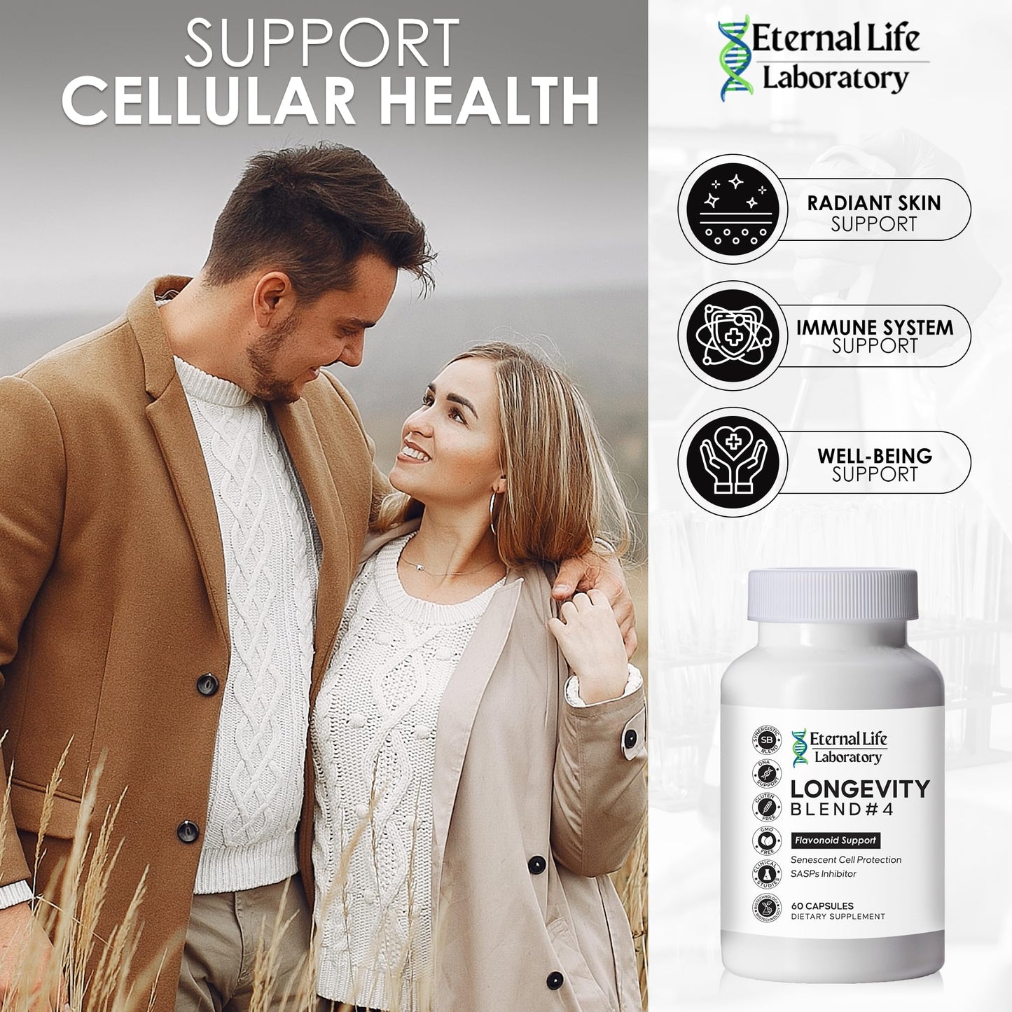Eternal Life Laboratory Quercitin, Rhodiola Rosea, Luteolin and Rutin Longevity Blend #4 Anti-Aging Supplement for Cellular Defense with Immunity and Energy Support, Antioxidants, 1 Capsule