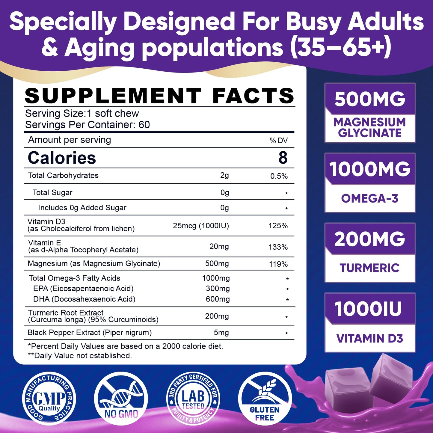 ELLAMENTZ Magnesium Glycinate Gummies 60 Count