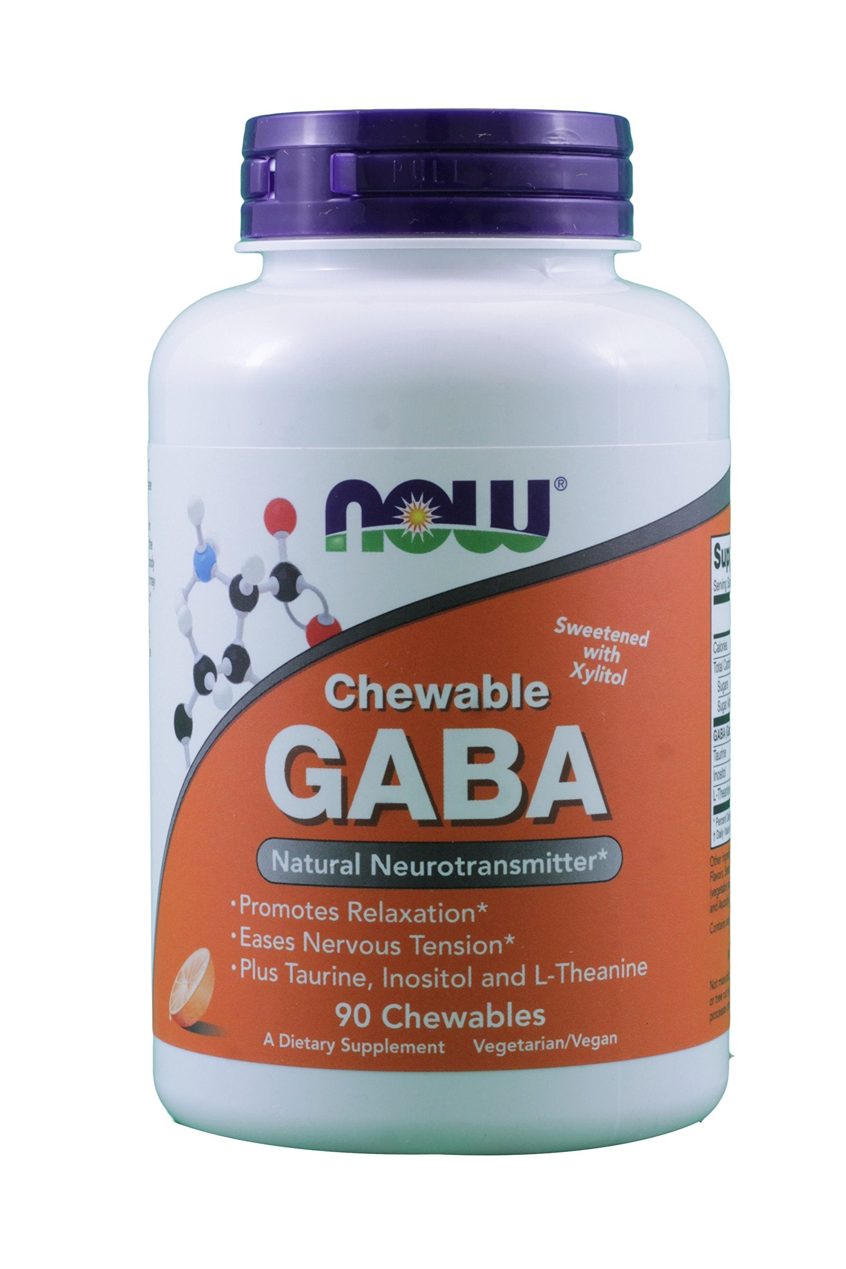 NOW Foods GABA 250mg Orange Flavor Chewable Tablets, 90 Count