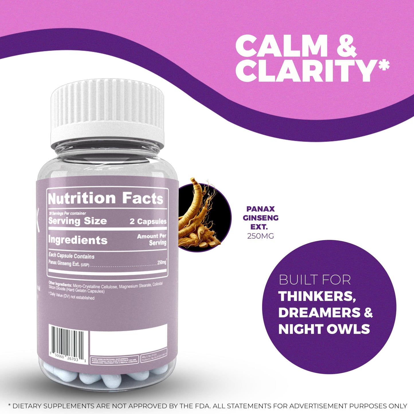 Stemox Clear Aura Panax Ginseng Energy & Focus Supplement – Natural Stress Relief & Mental Clarity Adaptogen – Vegan Vitality & Wellness Formula – 60 Capsules