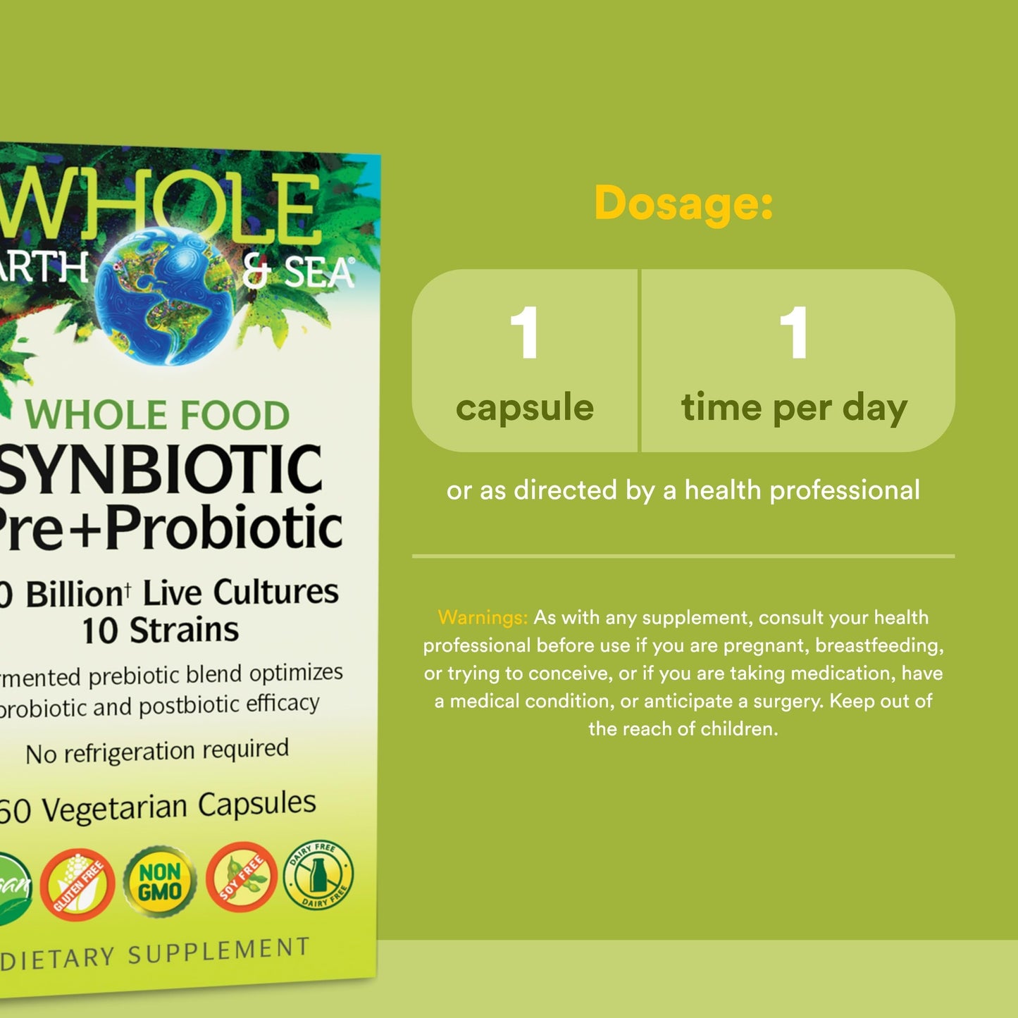 Natural Factors Whole Food Synbiotic Pre+Probiotic 10 Billion Capsules, 60 Count