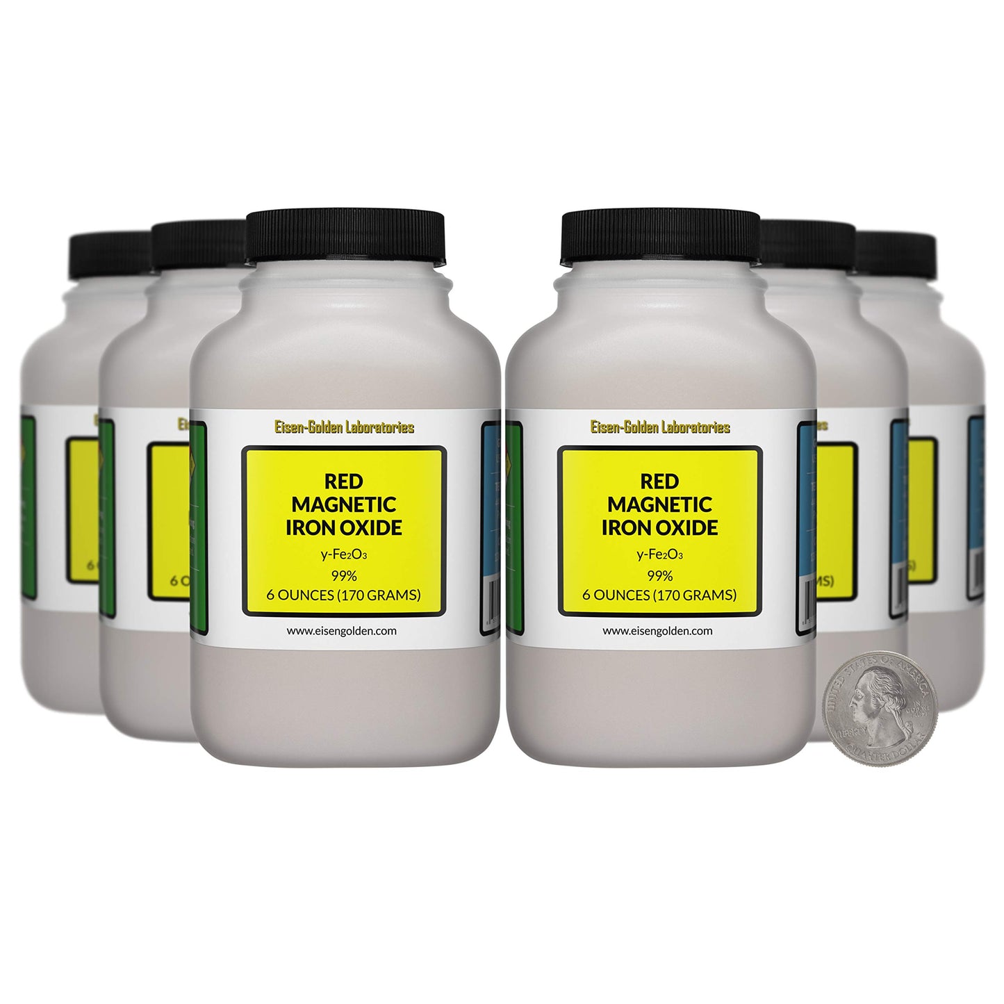 Eisen-Golden Laboratories Red Magnetic Iron Oxide [y-Fe2O3], 99% USP Food Grade Powder, 2.3 lb, 6 Bottles, 36 Count