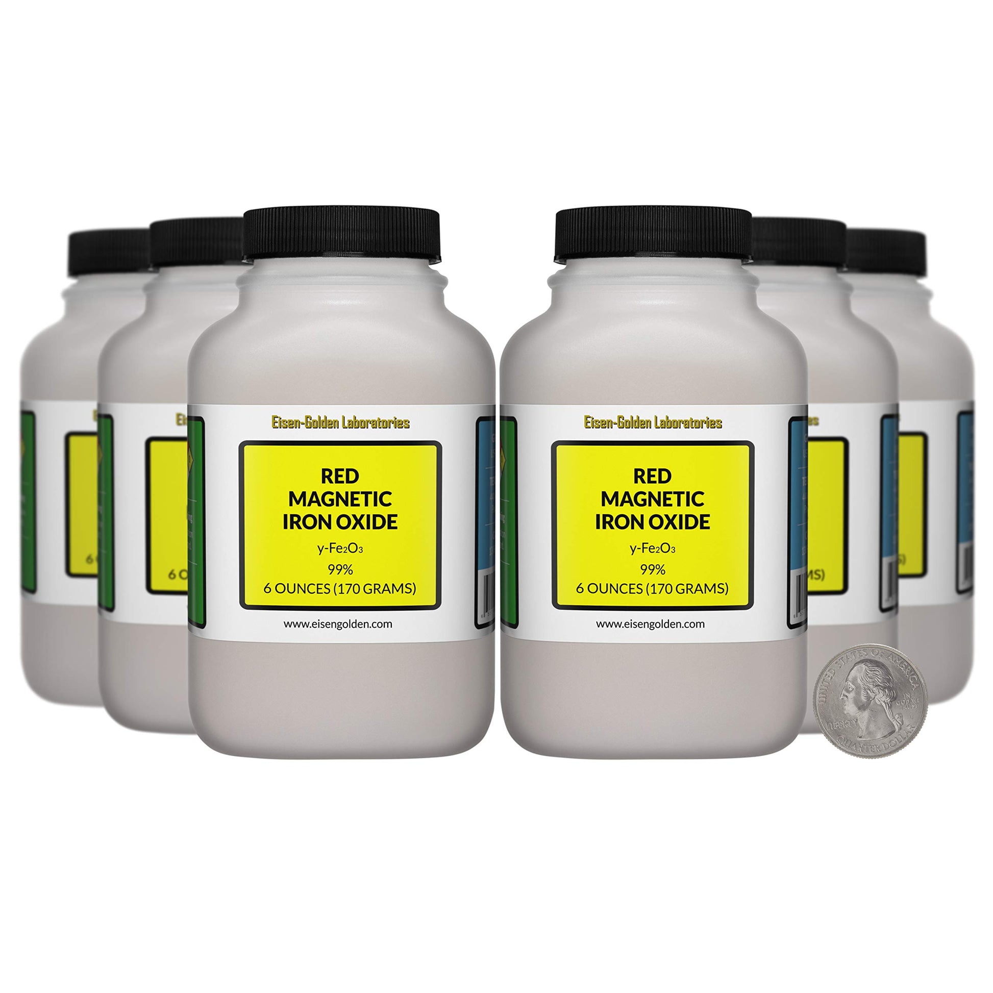 Eisen-Golden Laboratories Red Magnetic Iron Oxide [y-Fe2O3], 99% USP Food Grade Powder, 2.3 lb, 6 Bottles, 36 Count