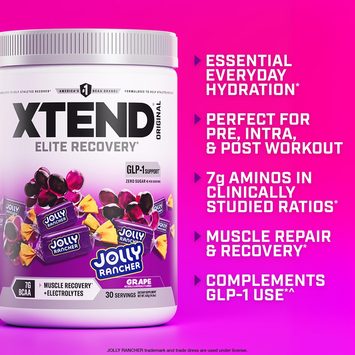 Xtend Original BCAA Powder with Zero Sugar, 14.8 oz, Grape