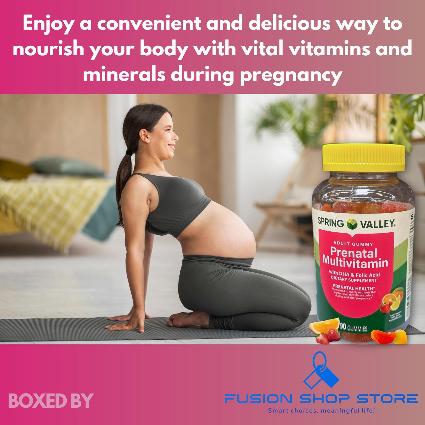 Fusion Shop Store Prenatal Gummies Multivitamin with DHA and Folic Acid, 90 Gummies