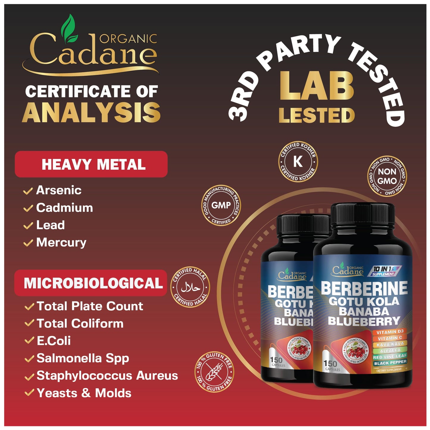 Organic Cadane Berberine Extract Capsules, 150 Count