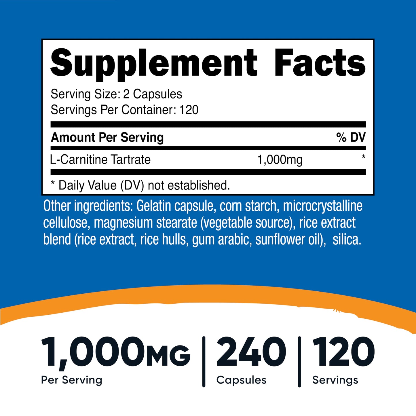 Nutricost L-Carnitine Tartrate 1000mg Capsules, 240 Count