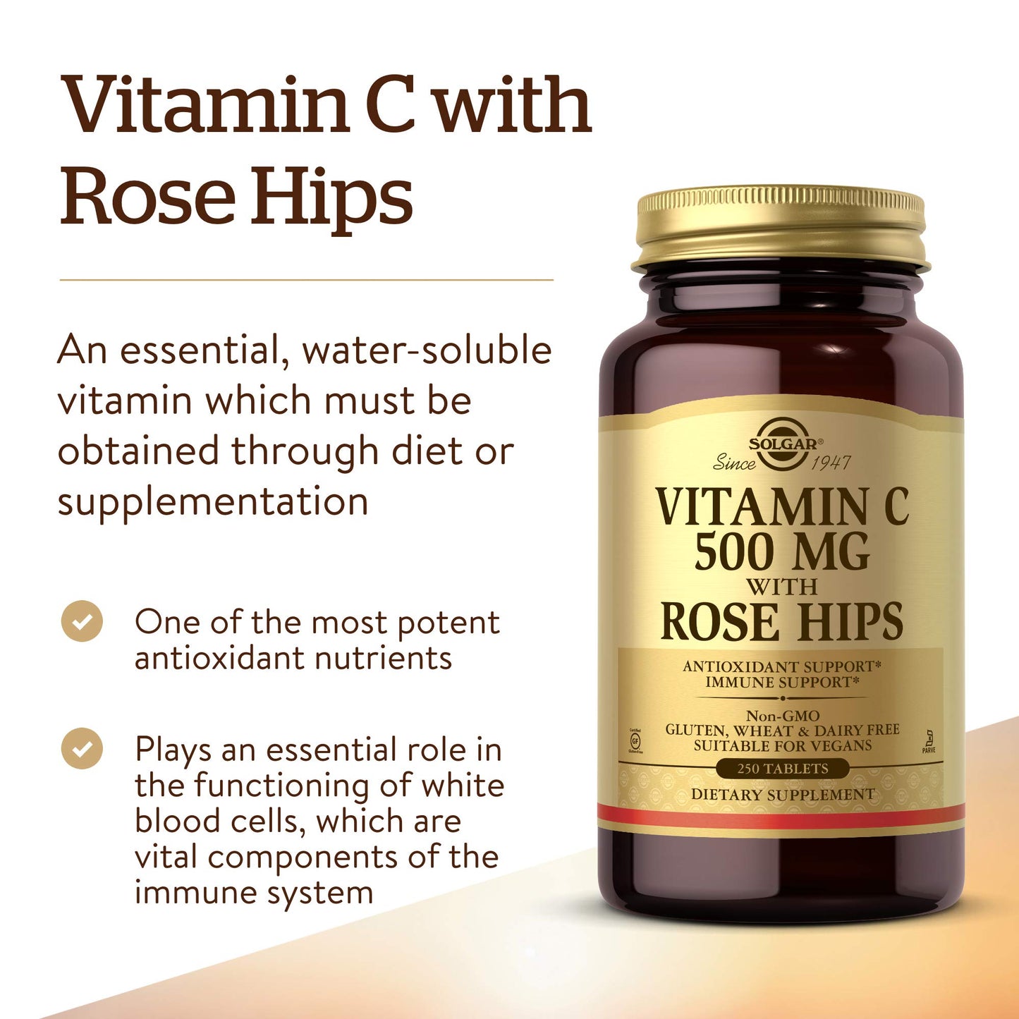 Solgar Vitamin C 500 mg with Rose Hips Tablets, 250 Count