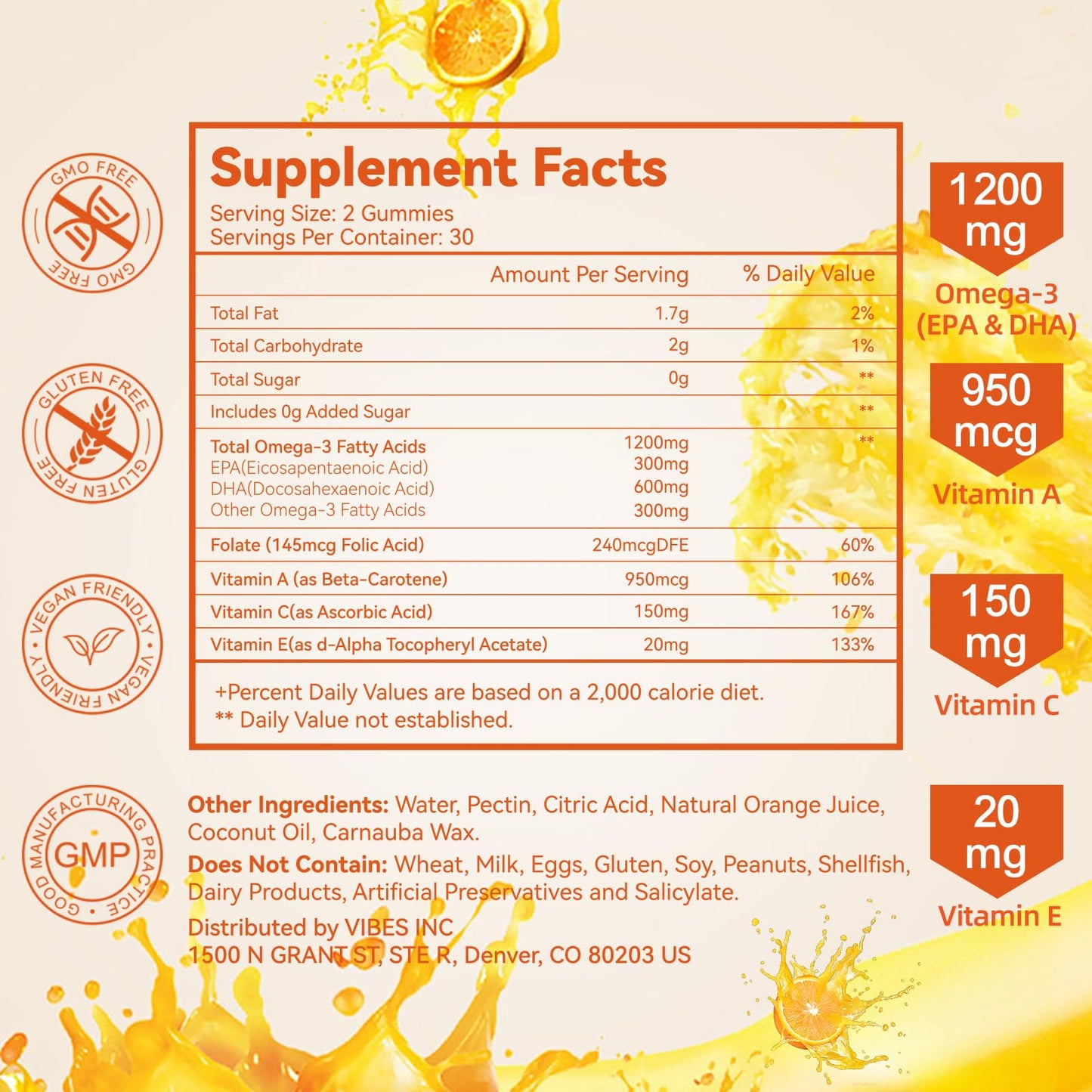 Babivek Omega-3 Gummies Vegan 1200mg EPA and DHA, 120 Count