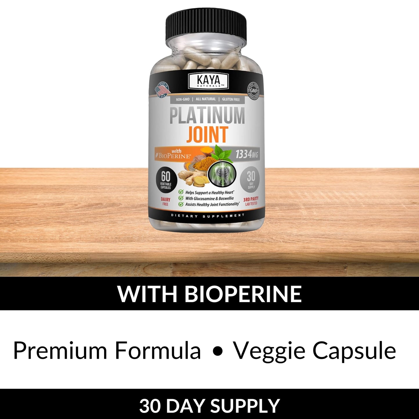 Kaya Naturals Platinum Turmeric Curcumin 1334mg with Boswellia, 120 Capsules