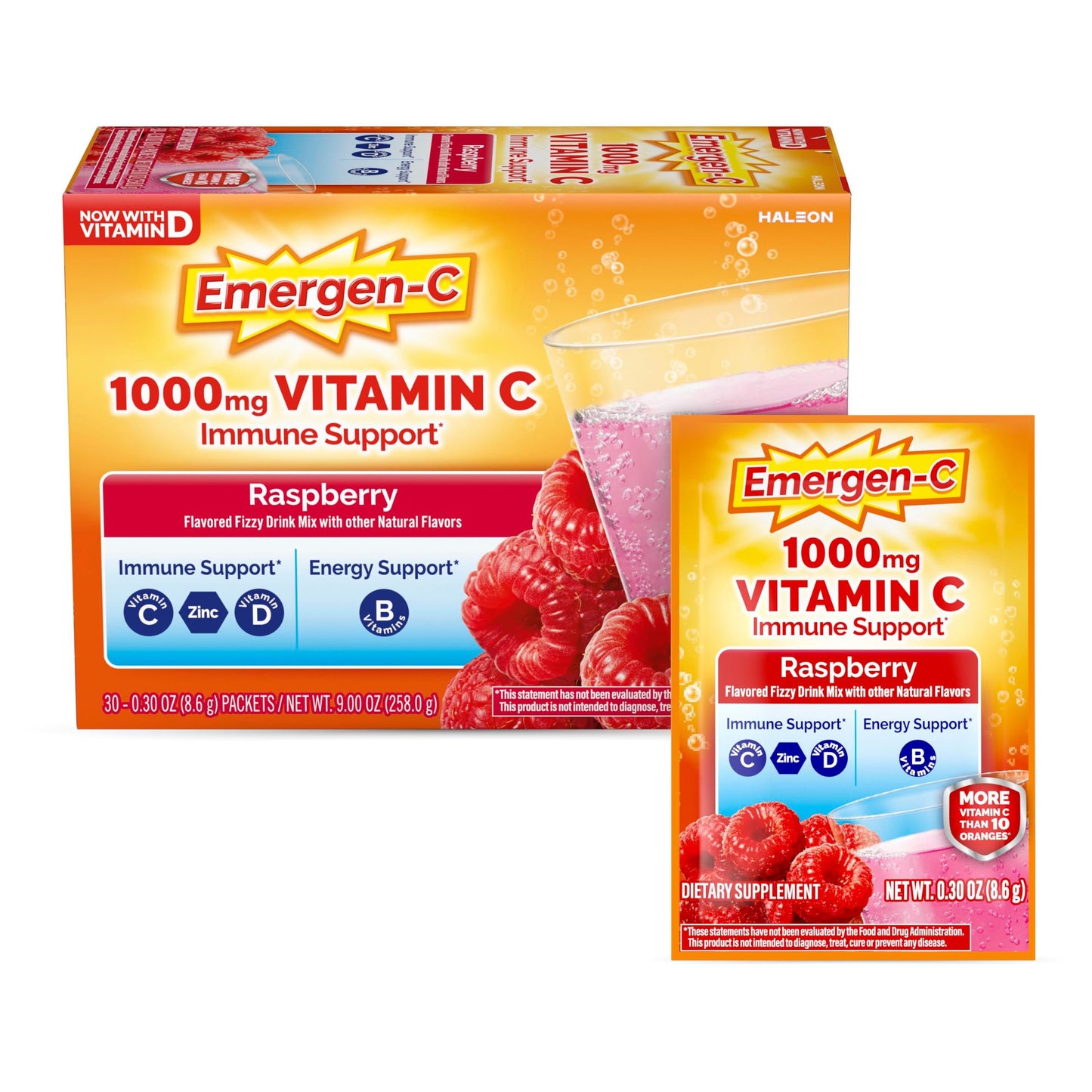 Emergen-C 1000mg Vitamin C Immune Support Powder Raspberry, 9.6 oz