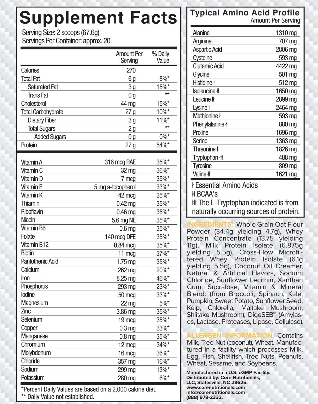 Core Nutritionals MRP Full Spectrum Meal Replacement Protein Powder, 48 Servings