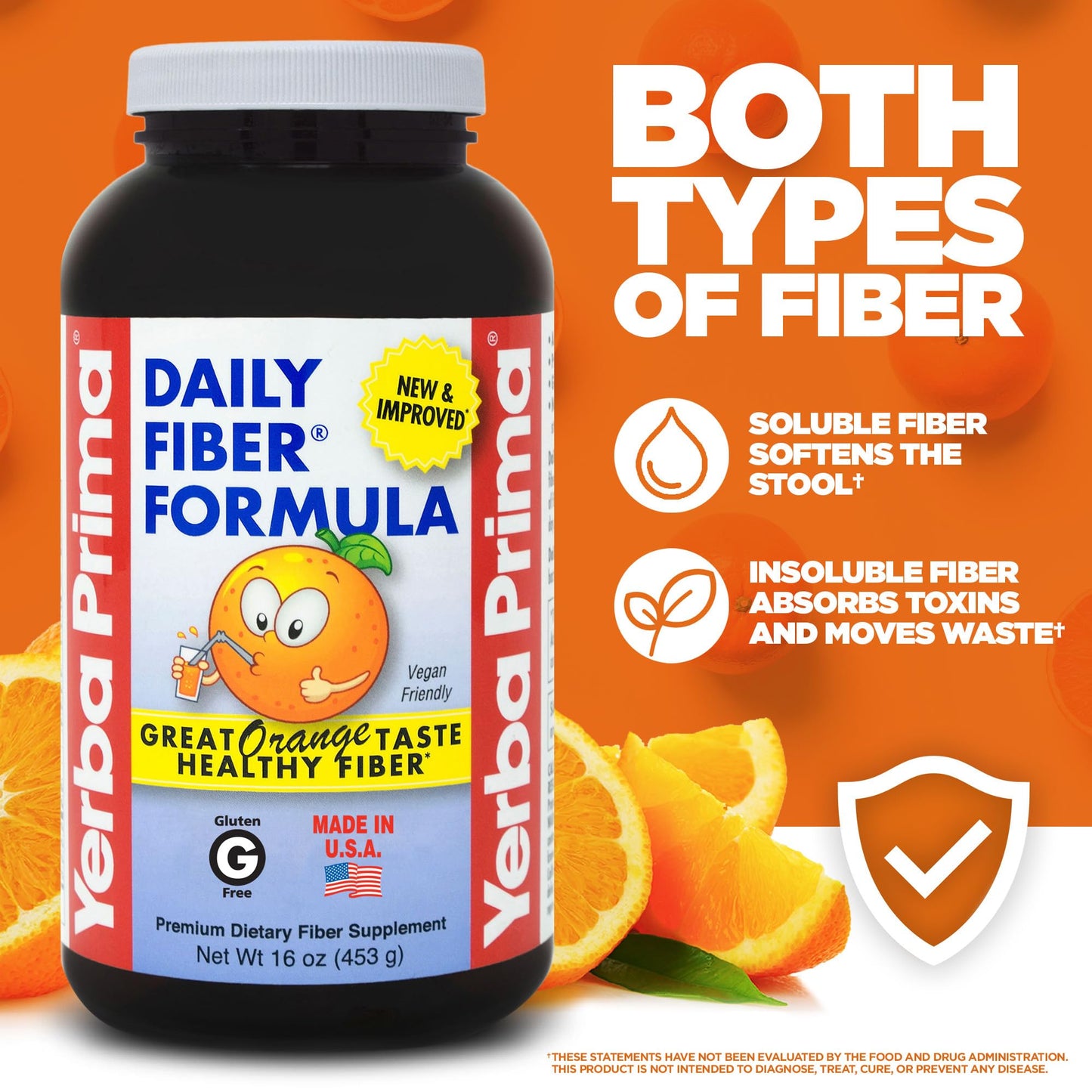Yerba Prima Orange Daily Fiber Formula Powder 16 oz