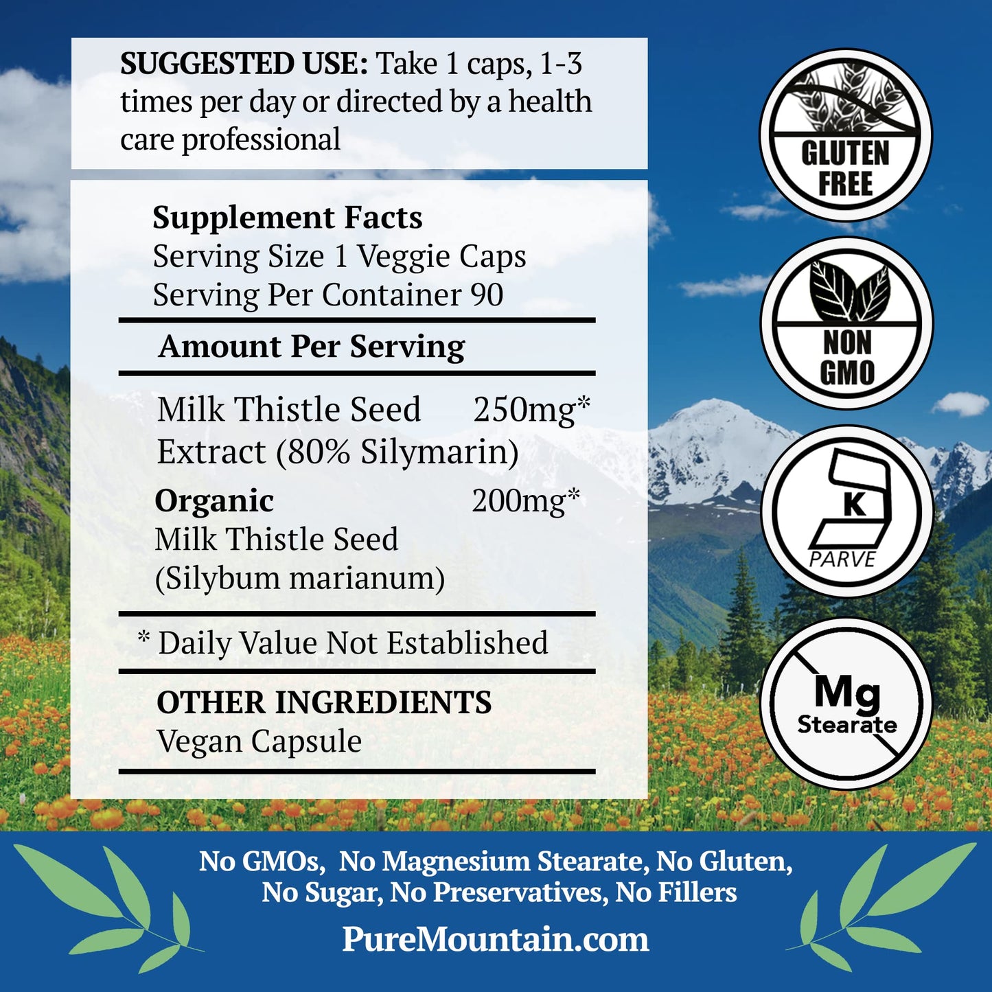 Pure Mountain Botanicals Milk Thistle Capsules 90 Count