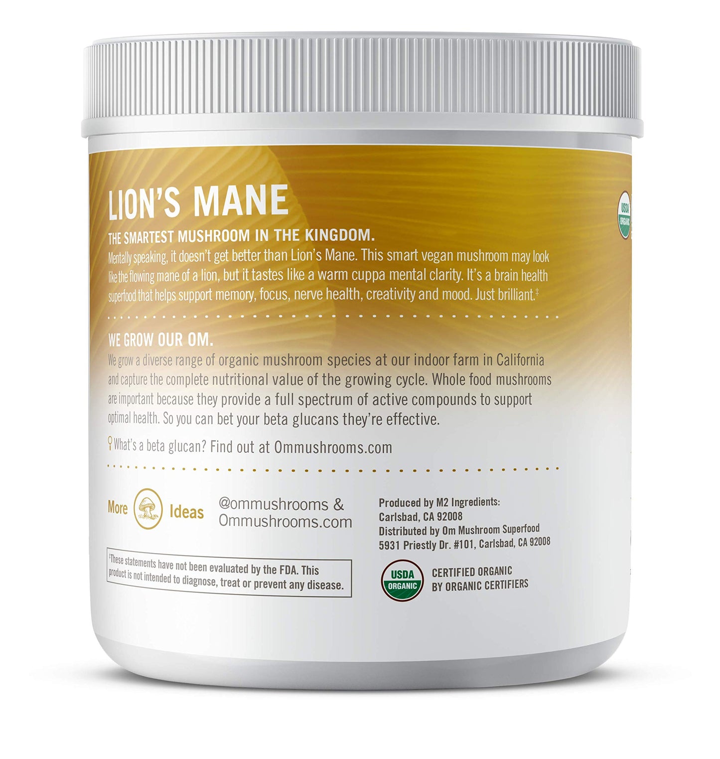 OM MUSHROOM SUPERFOOD Organic Mushroom Nutrition Lion's Mane Powder 7.05 Ounce