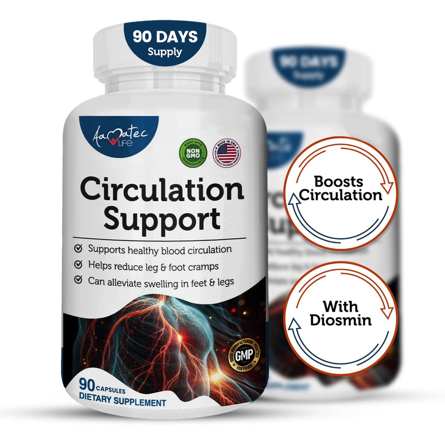 AAMATEC LIFE Blood Circulation Support Supplement for Arteries & Veins Health with L-Arginine & Ginger Root, 90 Capsules