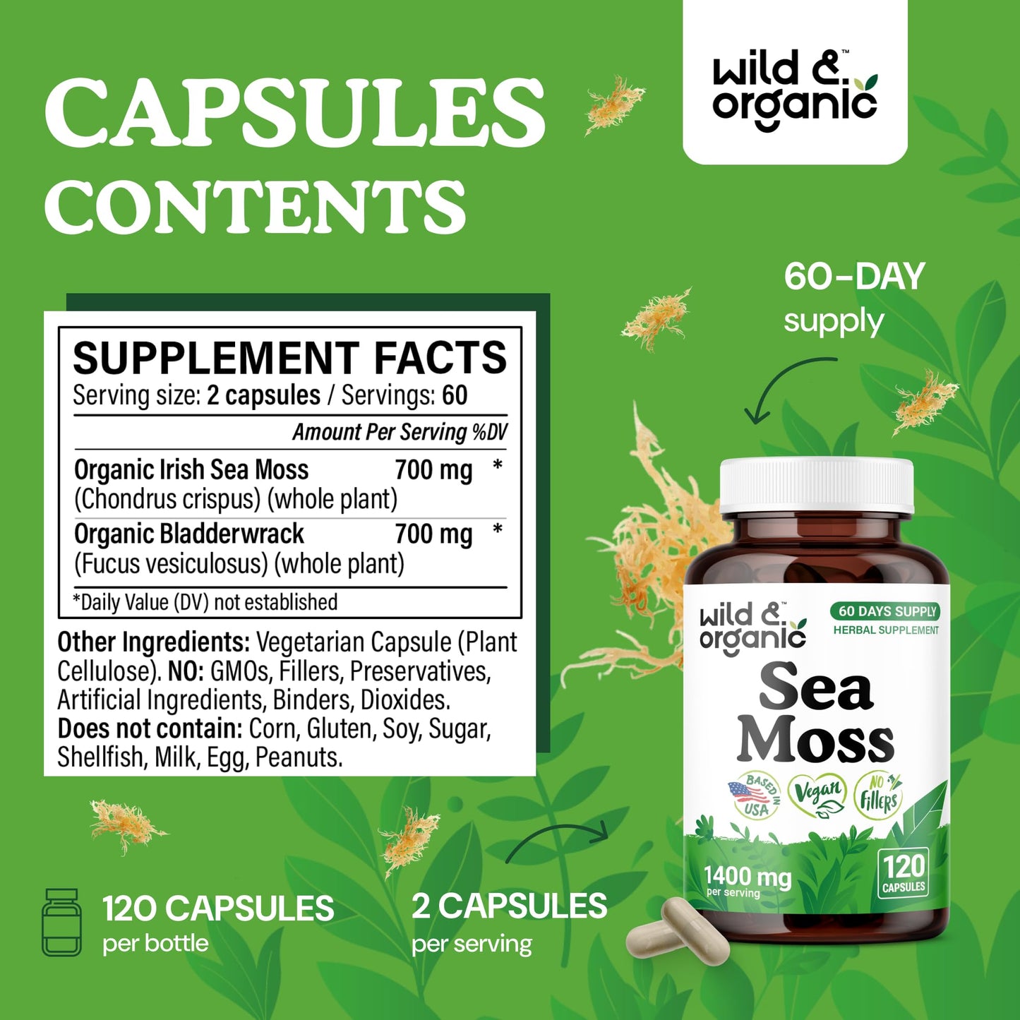 Wild & Organic Sea Moss Capsules 120 Count