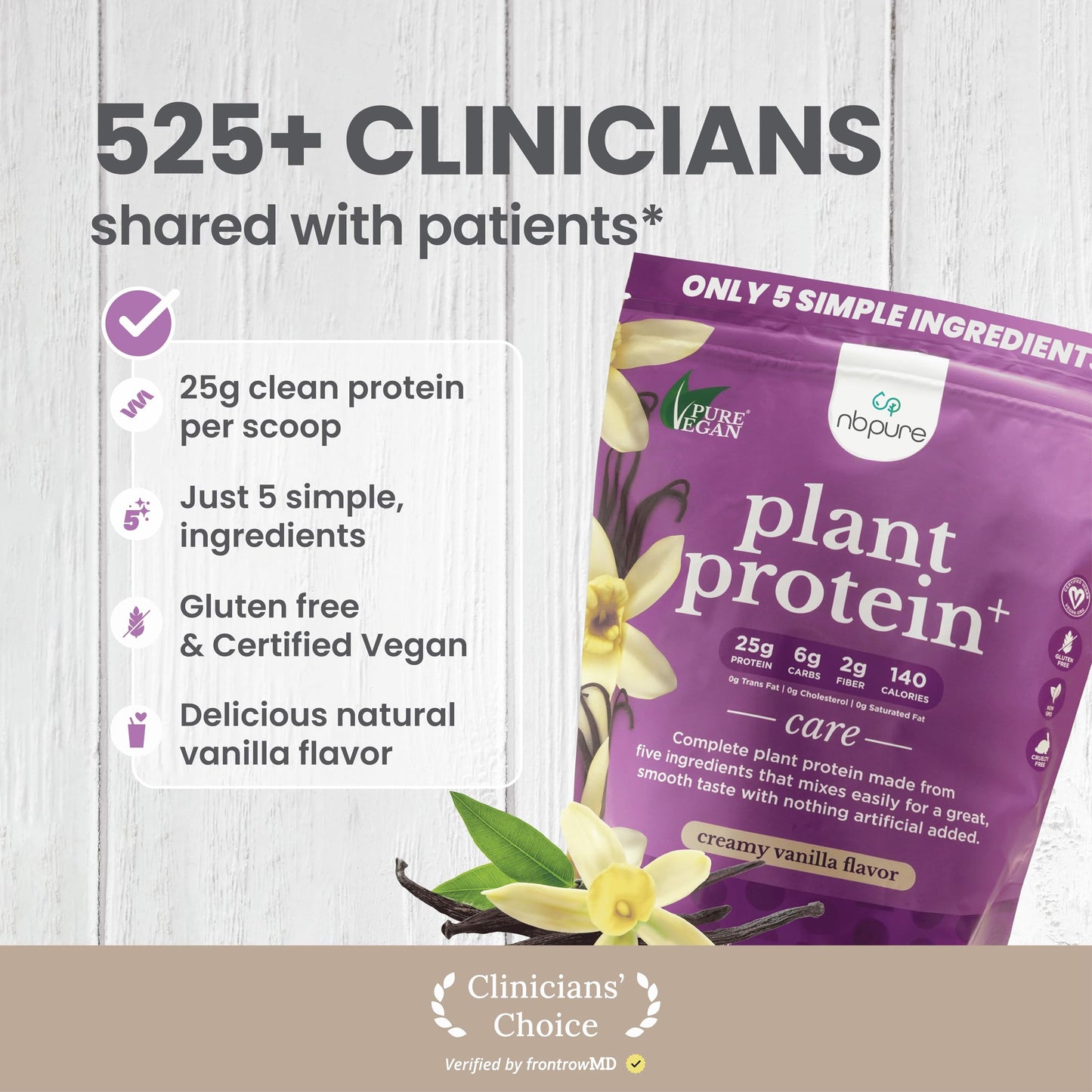 nbpure Plant Protein+ Vegan Pea Protein Powder Vanilla 29.5 Servings