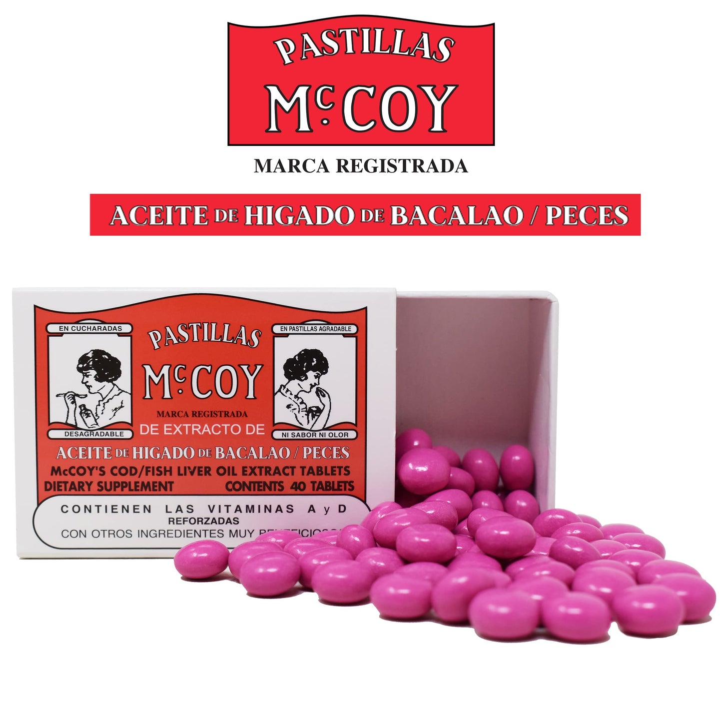 Pastillas McCoy Cod/Fish Liver Oil Extract Tablets, 40 Tablets