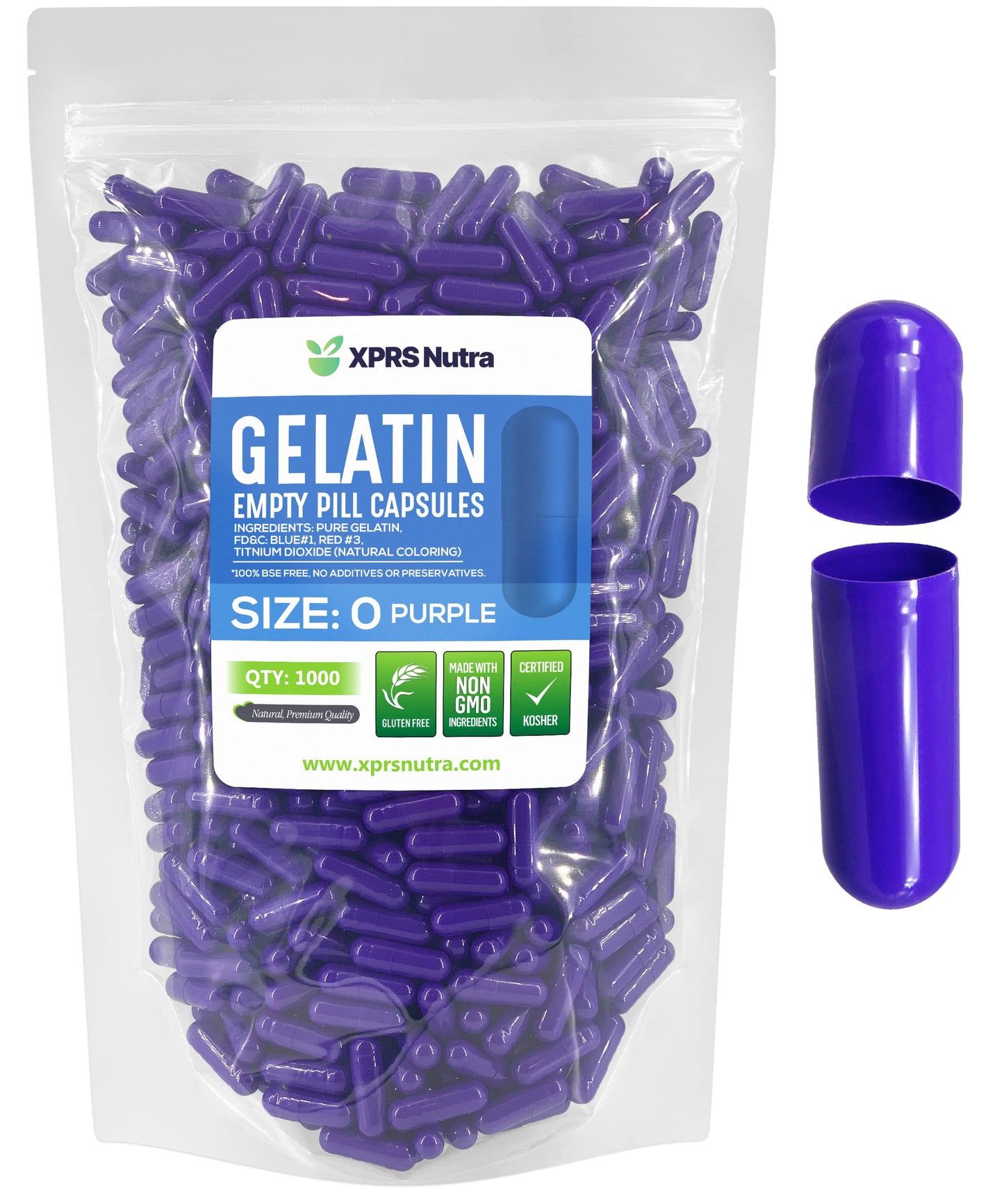 XPRS Nutra Size 0 Empty Gelatin Capsules Capsule, 1000 Count
