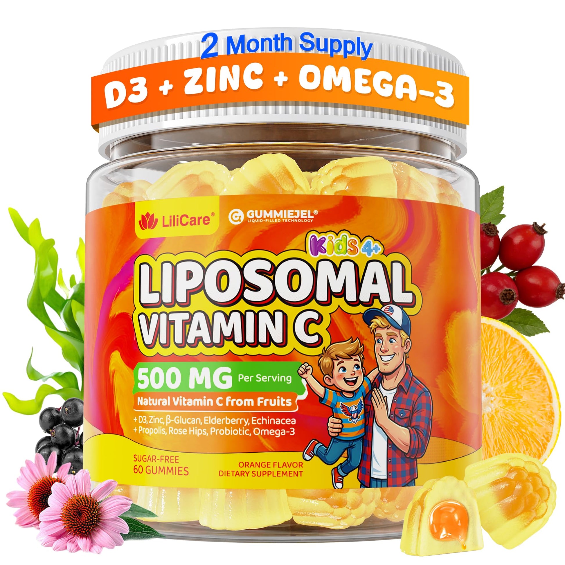 LILICARE Liposomal Vitamin C 500mg Gummies 60 Count