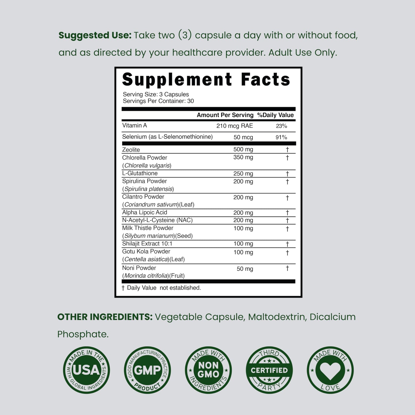 DORADO NUTRITION Zeolite Detox for Adults (12 in 1 Formula - Milk Thistle, Alpha Lipoic Acid, N-Acetyl-L-Cysteine, Spirulina Powder & More) Zeolite Cleanse Supplement Immune Support for Adults - 90 Vegan Capsules