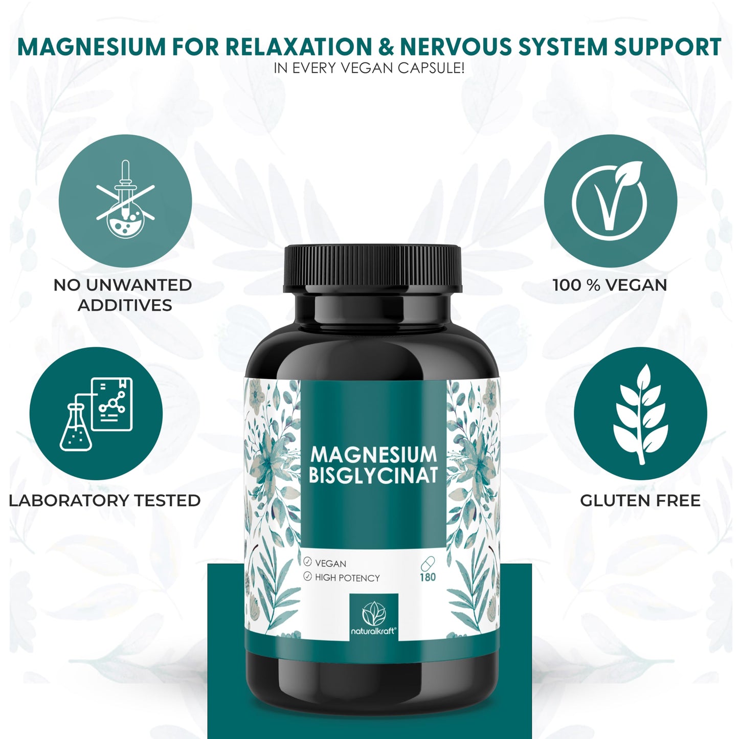 naturalkraft Magnesium Bisglycinate 2400 mg Capsule, 180 Count