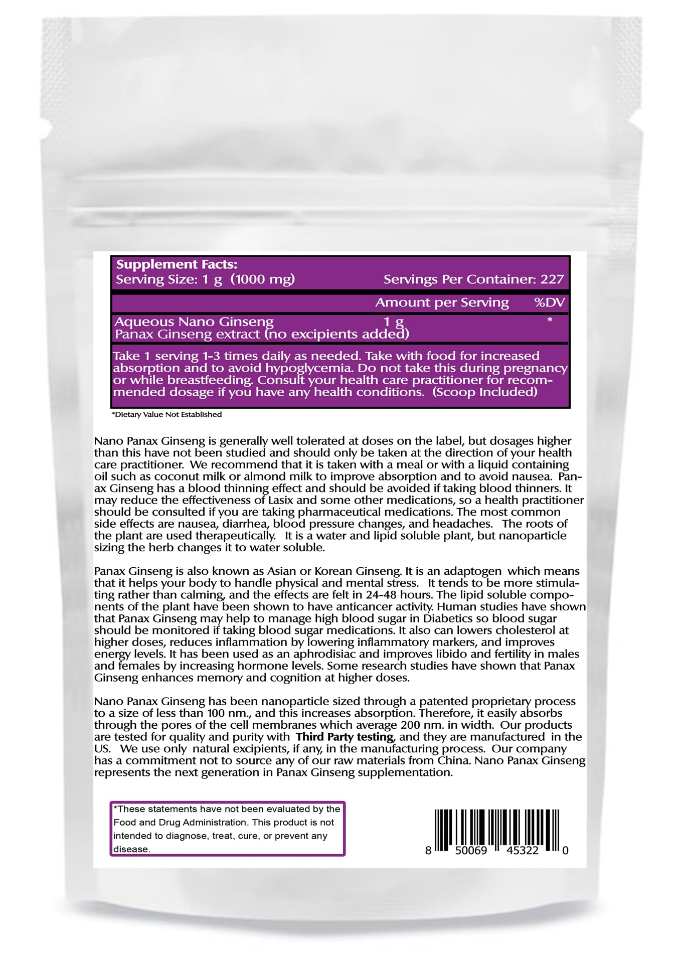 One Planet Nutrition Nano Panax Ginseng Powder, 8 oz