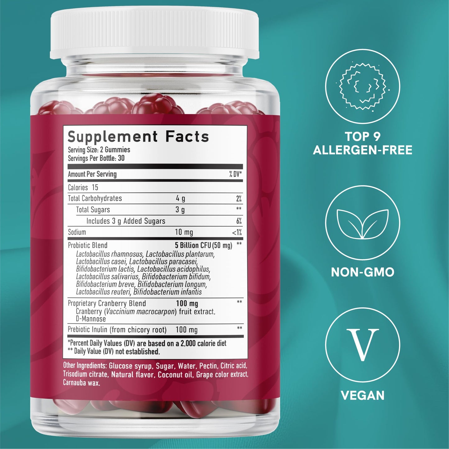 SMNutrition Probiotics for Women with Prebiotics + Cranberry, 5 Billion CFU, Vegan Gummies, 60 Count