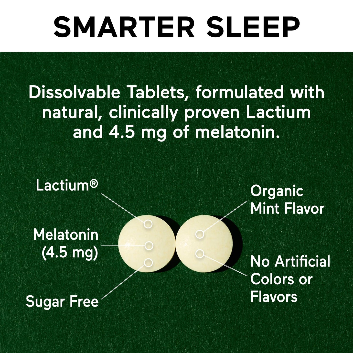 SMARTERNUTRITION Smarter Sleep Melatonin Dissolvable Tablets 4.5 mg + Natural Clinically Proven Lactium for Sleep & Stress Support - Mint Flavor, 60 Tablets