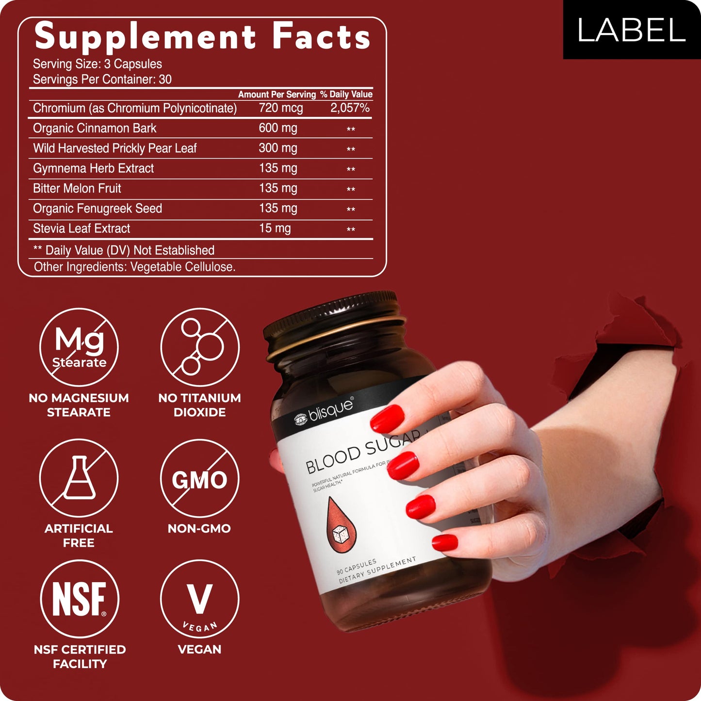 Blisque Natural Blood Sugar Support Supplement Capsule 1 Count
