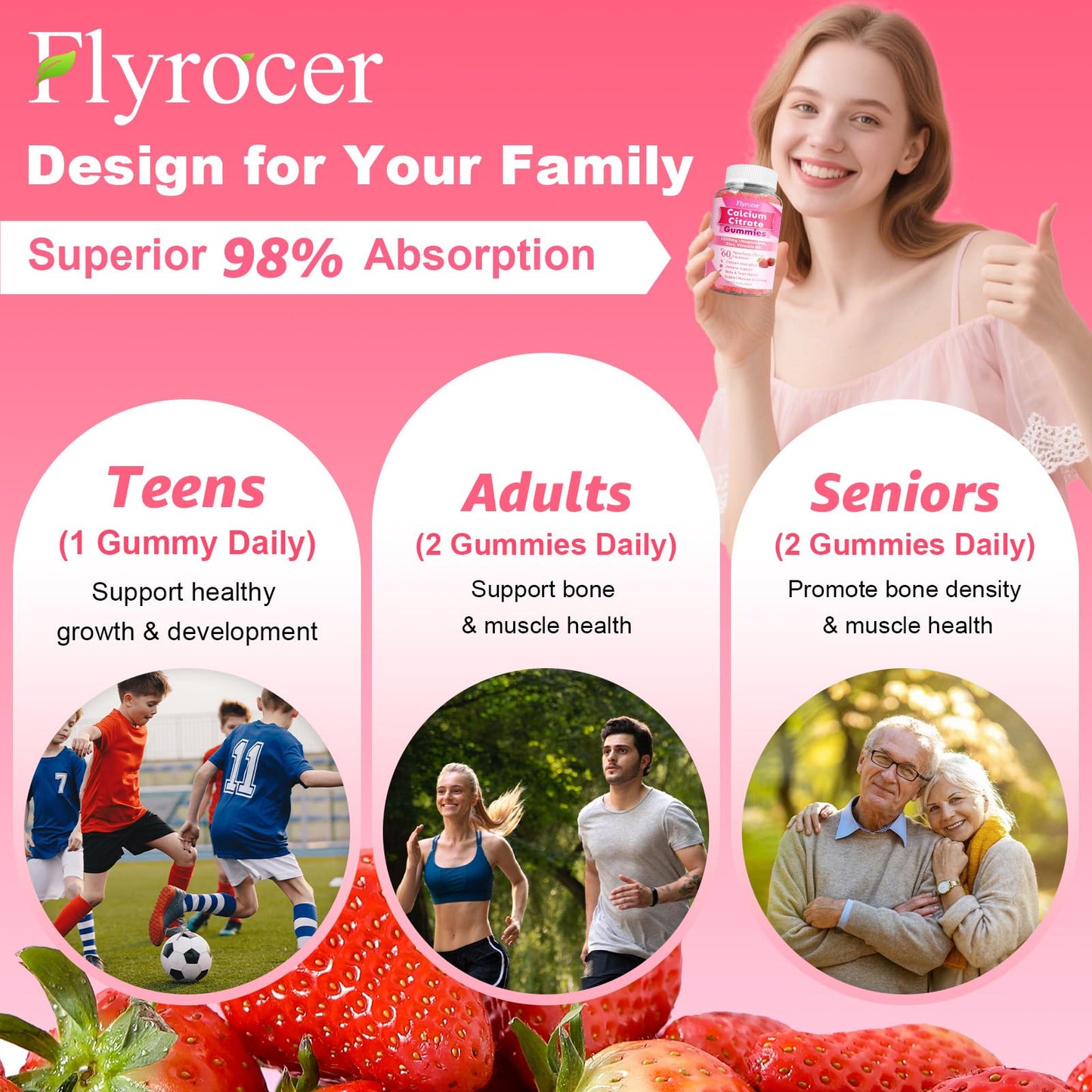 Flyrocer Chewable Calcium Citrate Gummies 60 Count