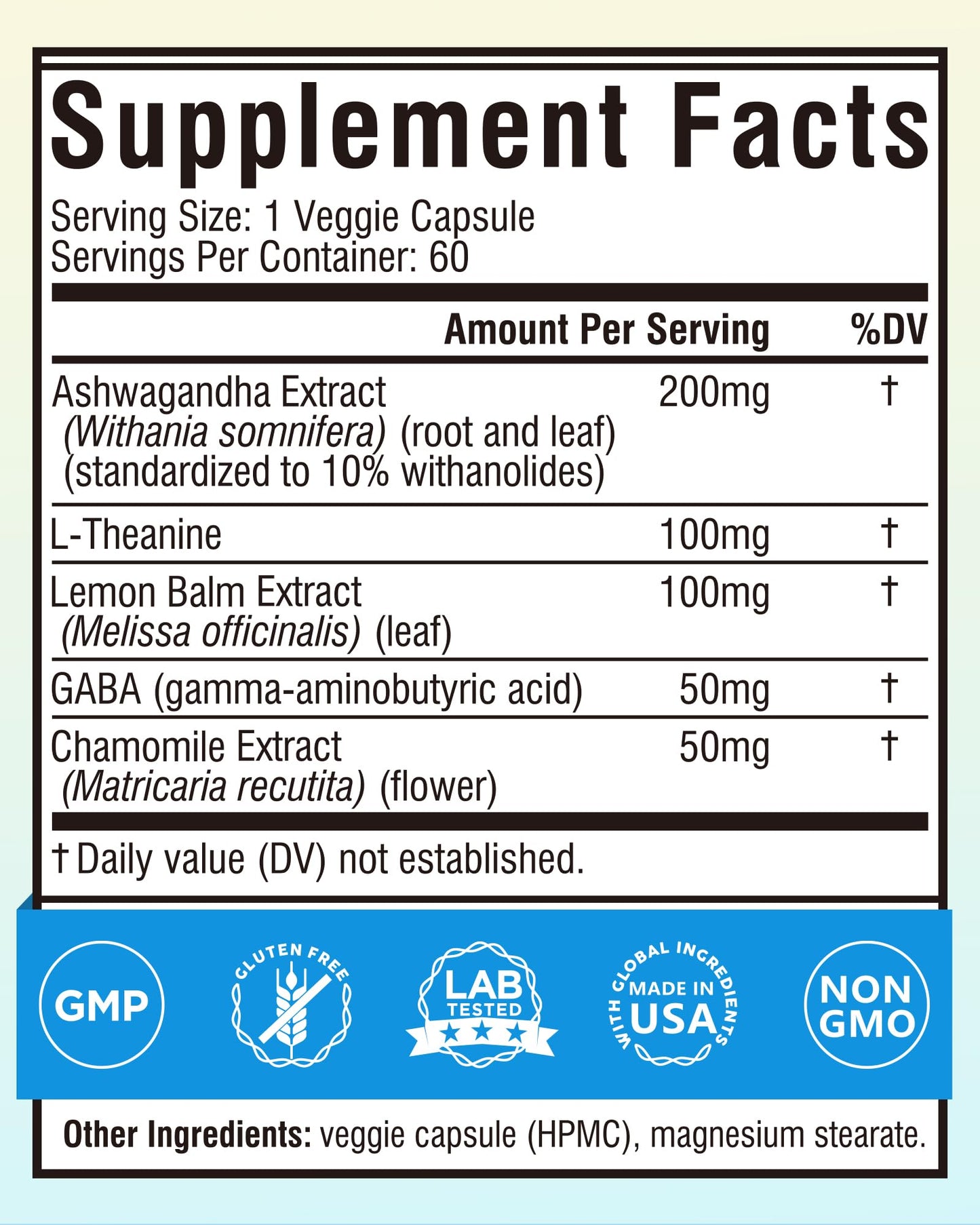 Terranics Ashwagandha L-Theanine Supplement for Stress Relief Capsule 60 Count