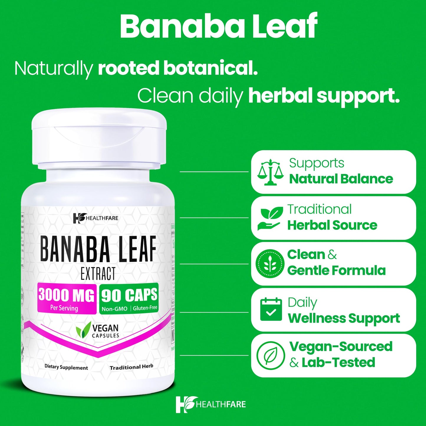 Healthfare Banaba Leaf Extract Capsules 3000mg, 90 Count