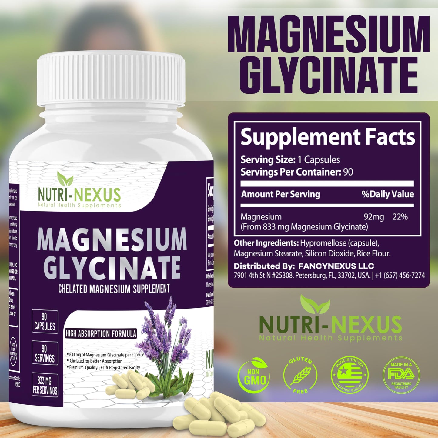 NUTRI-NEXUS Magnesium Glycinate 833mg Capsule, 90 Count