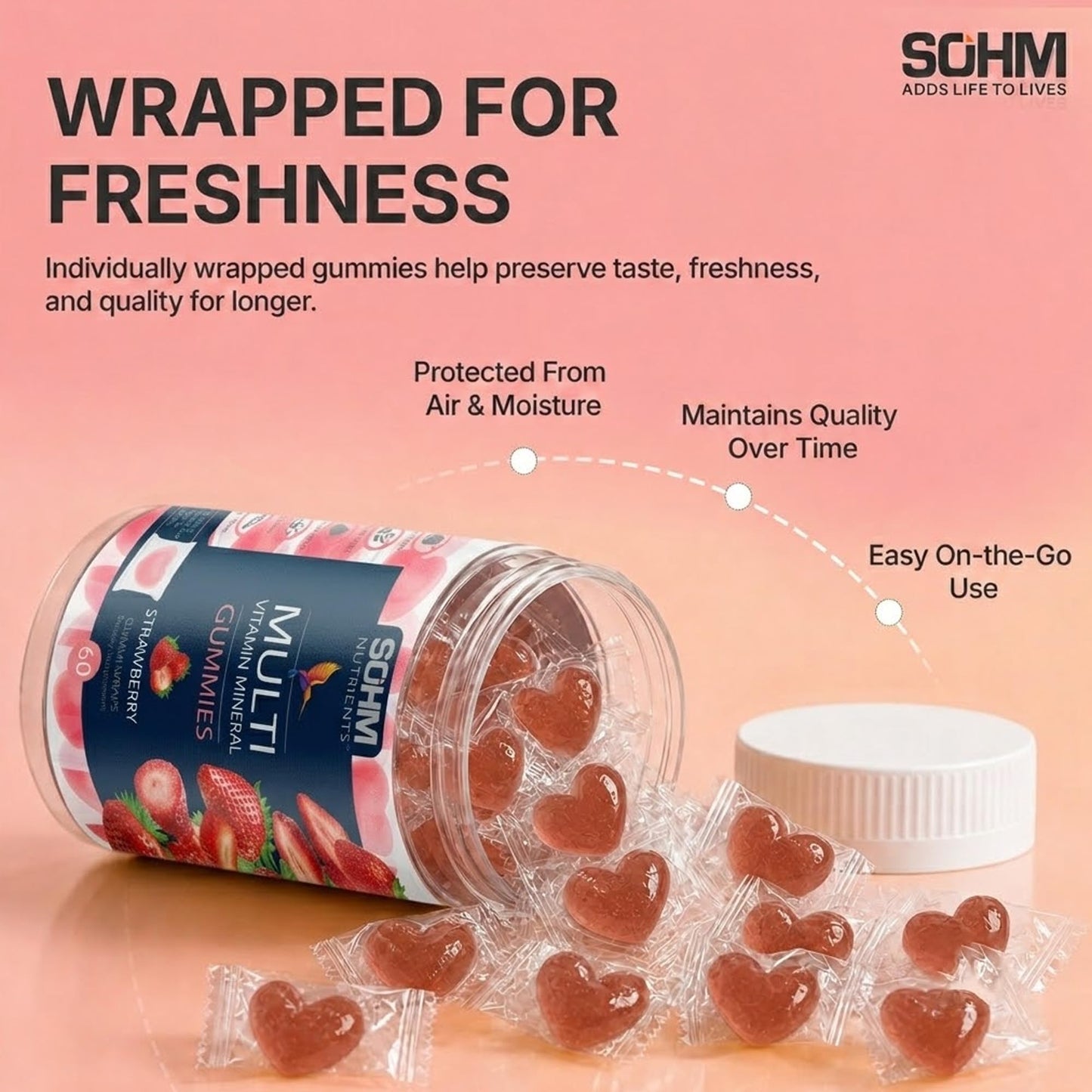 SOHM ADDS LIFE TO LIVES Multivitamin Gummies for Men & Women, Gummy, 60 Count